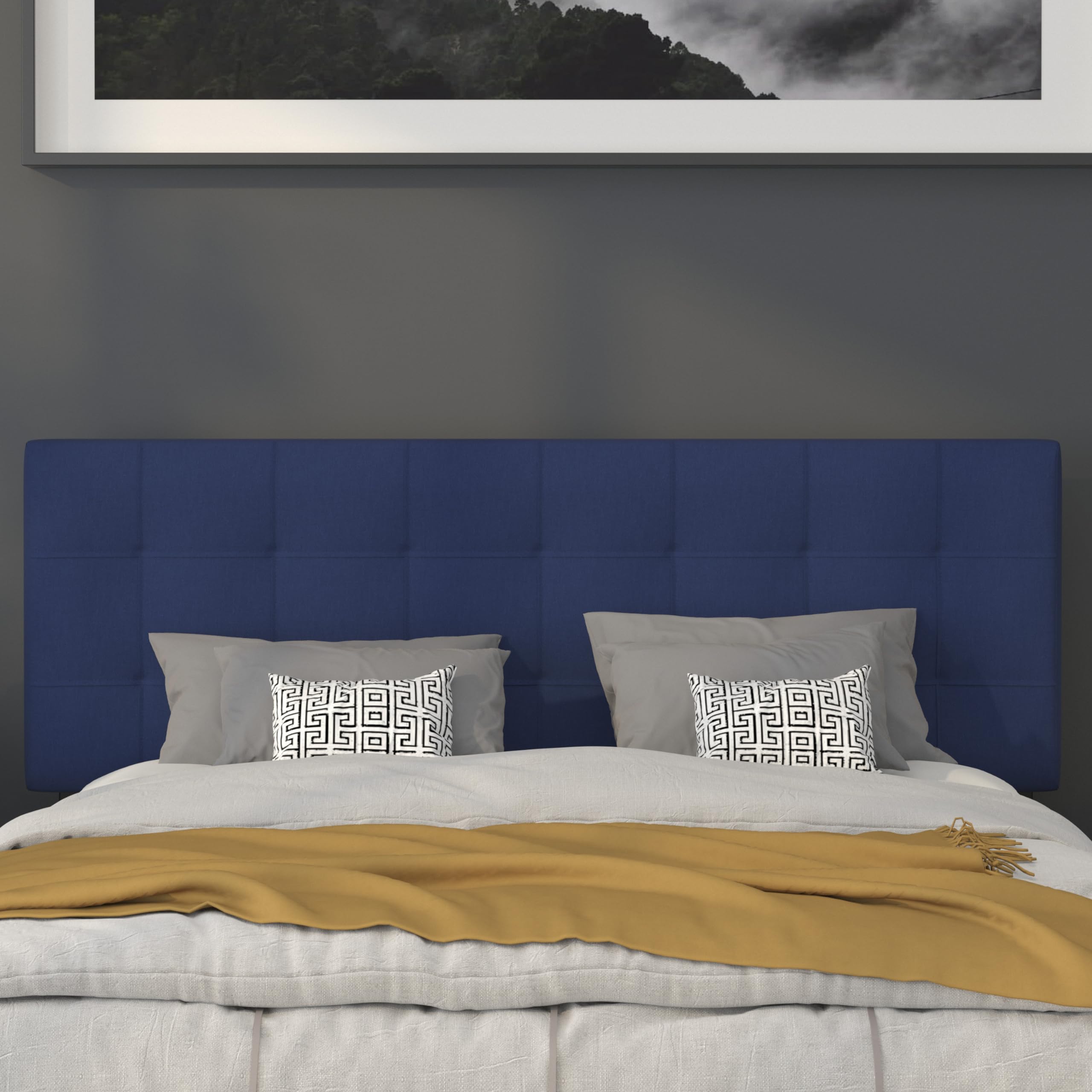 Flash Furniture Bedford Tufted Upholstered Queen Size Headboard - Navy Fabric Upholstered Bed Frame Headboard for Master Bedroom, Guest Room & Home Decor