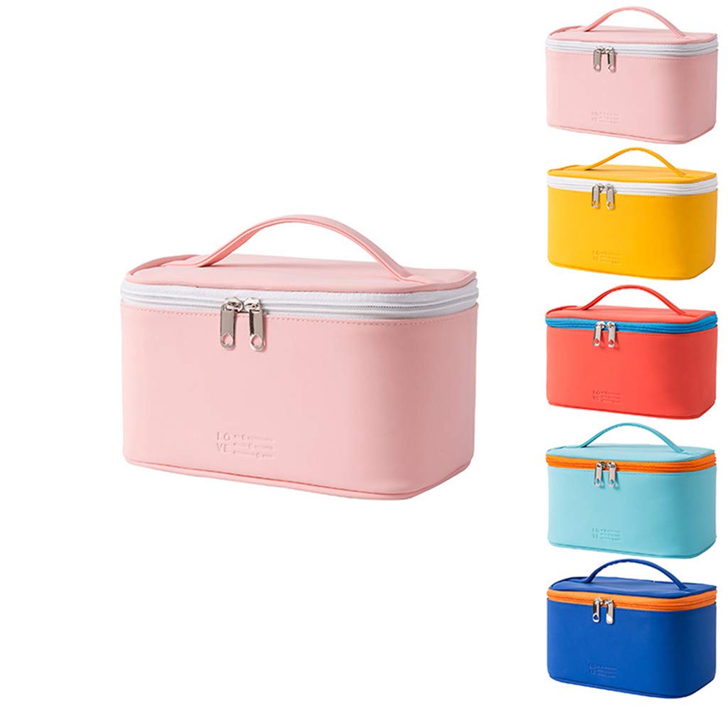 LYDZTION Large Makeup Bag for Women - Waterproof PU Leather Travel Cosmetic Organizer with Zipper, Portable Toiletry Bag for Girls (Pink) - Perfect for Travel, Gym, and Daily Beauty Storage