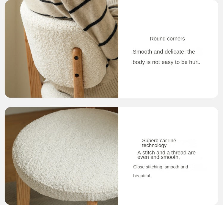 Solid Oak Wood Modern Velvet Makeup Stool - Soft Upholstered Vanity Seat for Dressing Table, Bedroom, and Beauty Salon