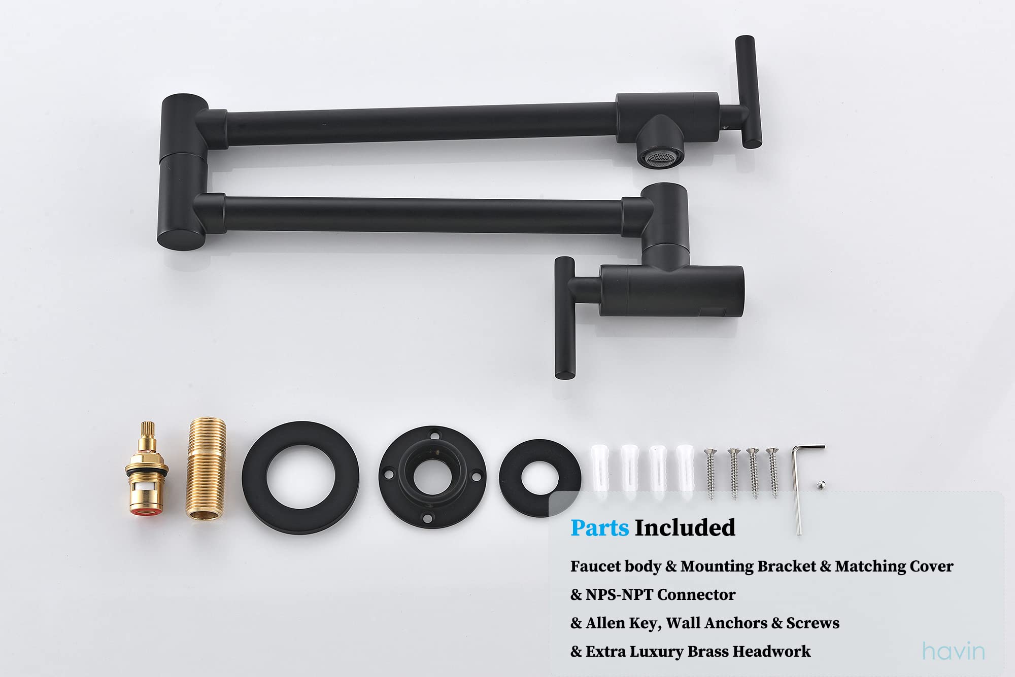 Premium Matte Black Brass Pot Filler - Wall Mount Commercial Kitchen Faucet with Flexible Swing Arms for Coffee Machines & Cooking | Heavy Duty Copper Construction for Restaurants & Home Kitchens