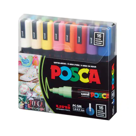 Posca 5M Standard Pack of 16 - Premium Paint Markers for Artists, DIY & Craft Projects - Vibrant Colors, Water-Based & Non-Toxic - Perfect for Sketching, Scrapbooking & Home Decor