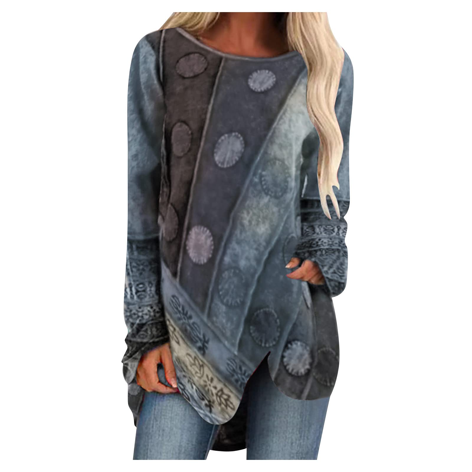 Women's Summer Long Sleeve T-Shirt - Casual Crewneck Tunic Top for Leggings - Loose Fit Blouse for Yoga, Workout & Everyday Wear