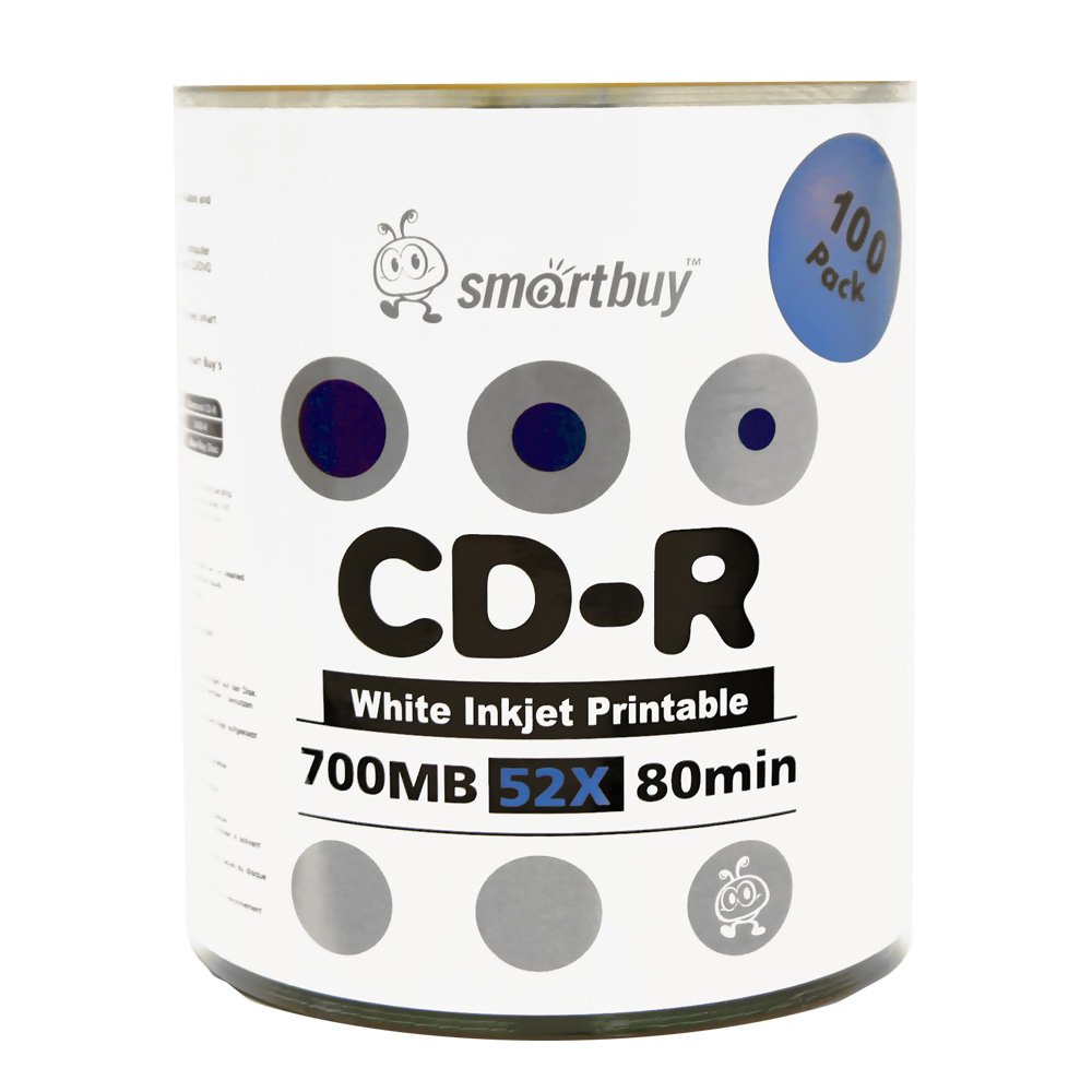 Smart Buy 1000-Pack CD-R Blank Discs 700MB 52x Speed Printable White Inkjet Recordable - Ideal for Data Storage, Music Recording & Office Use
