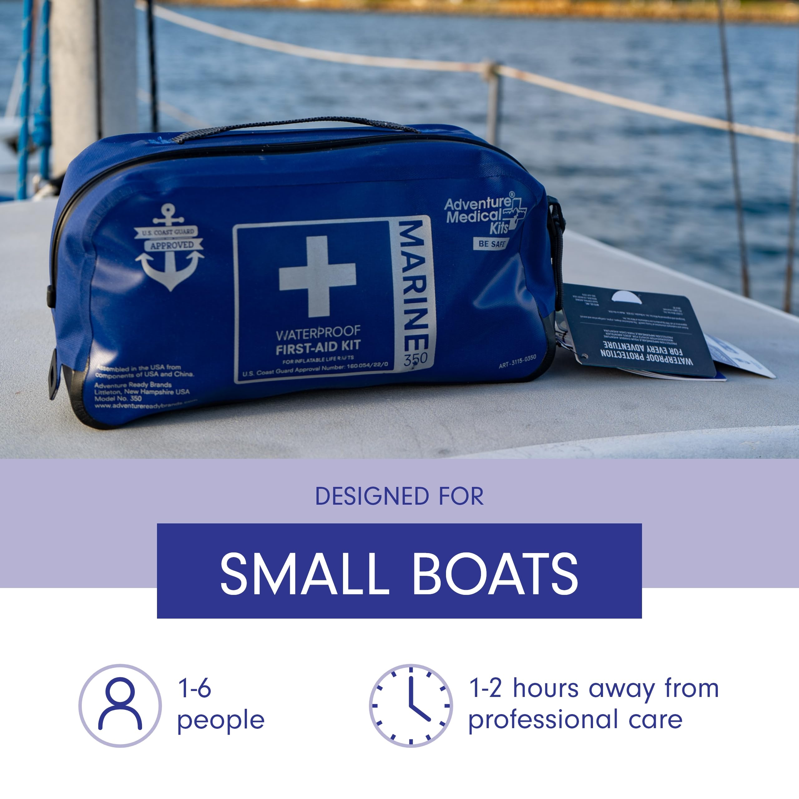 Adventure Medical Kits Marine Series 350 First Aid Kit - Emergency Boat Medical Supplies for 6 People (2 Hours From Care) | Includes Bandages, Medications & Guidebook | Perfect for Boating, Fishing & Marine Adventures