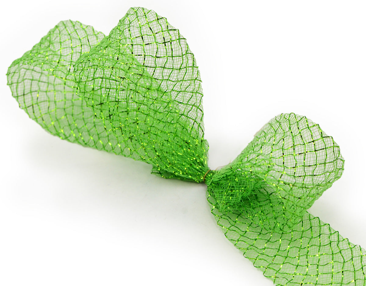 1.5 Inch Deco Flex Mesh Ribbon - Metallic Lime Green Ribbon for Gift Wrapping, Crafts, Party Decor (30 Yards) - Perfect for Christmas, Weddings & DIY Projects