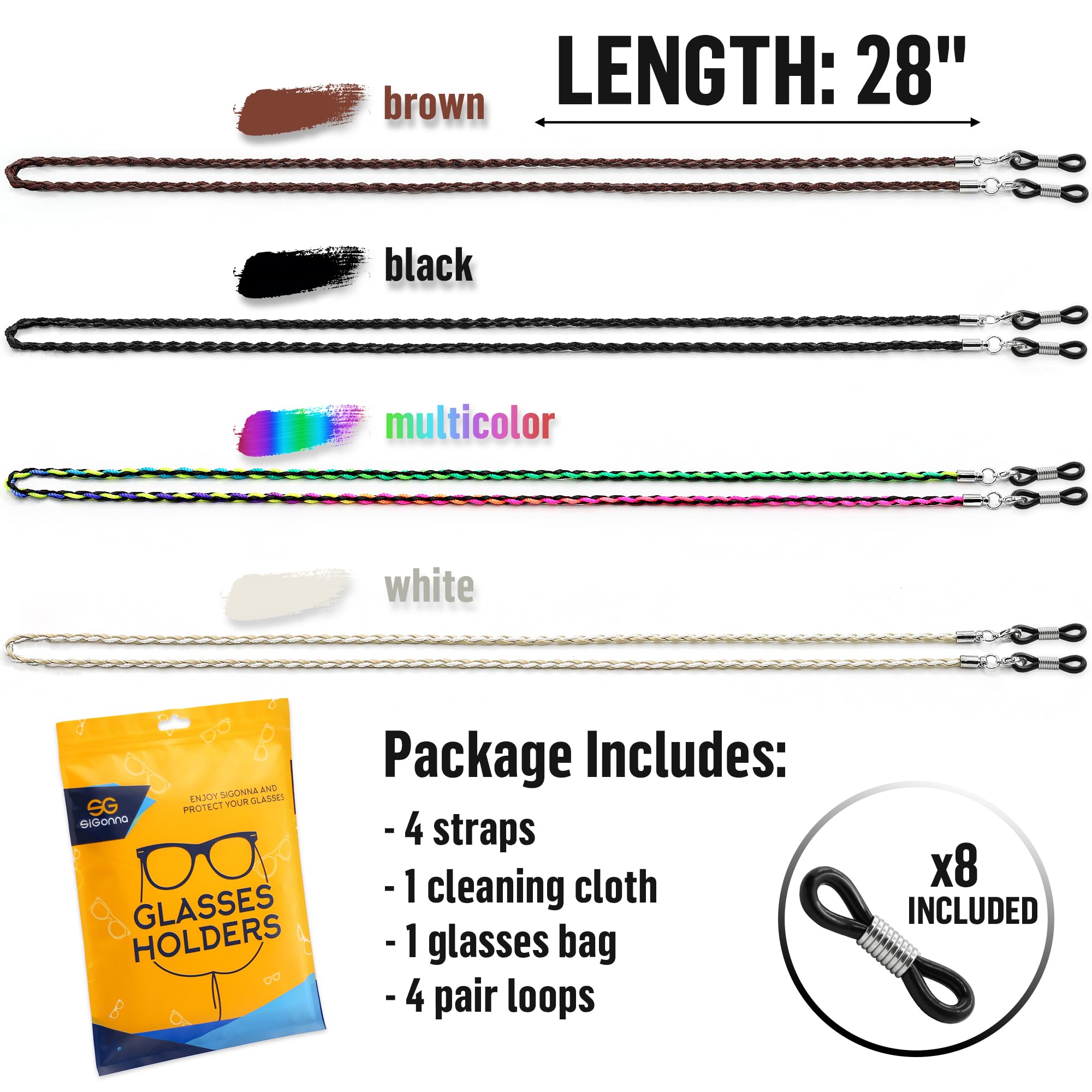 Premium SIGONNA Glasses Strap Chains - Eco-Friendly Leather Eyewear Holder with Adjustable Cord for Men & Women - Perfect for Reading, Sports & Outdoor Activities