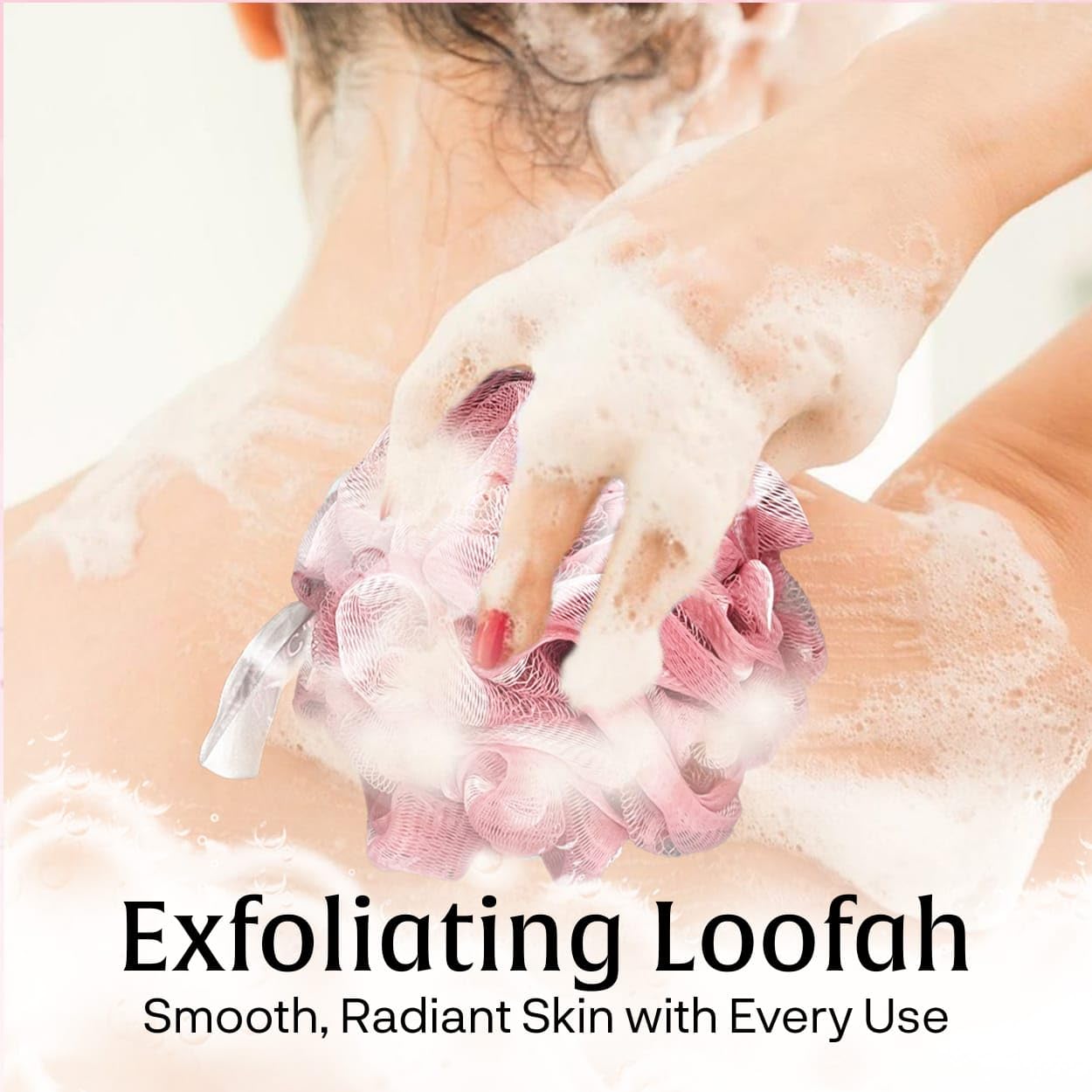 4-Pack Pink Loofah Sponges for Women - Soft Mesh Shower Puffs with Charcoal Infused Bamboo Exfoliation | Gentle Body Scrubber for Bath & Shower | Perfect for Daily Skincare & Exfoliating Routine
