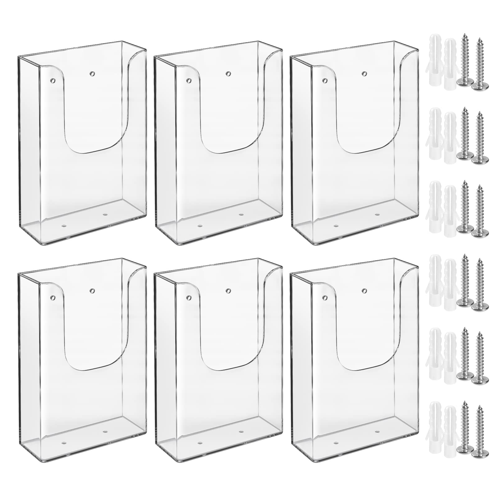 Zavekia 4 x 6 Inches Clear Wall Mount Brochure Holder - 6 Pack for Offices, Restaurants, Hotels & Retail Stores - Durable Literature & Flyer Display Organizer