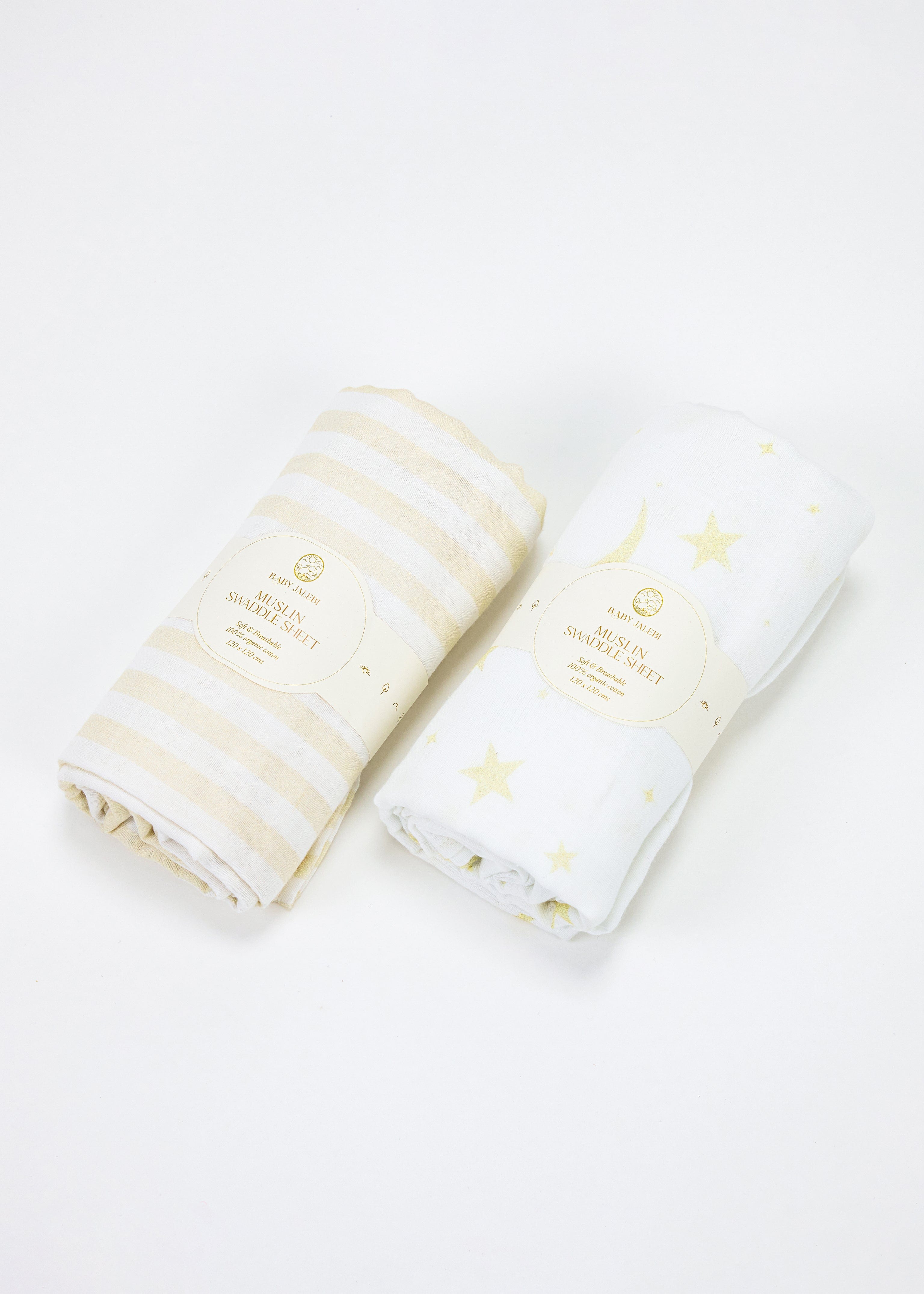 Luna Organic Muslin Swaddle Blanket Set - 100% Cotton Baby Swaddles for Newborns, Soft & Breathable Receiving Blankets - Perfect for Swaddling, Nursing Cover, Stroller Blanket & Photo Props