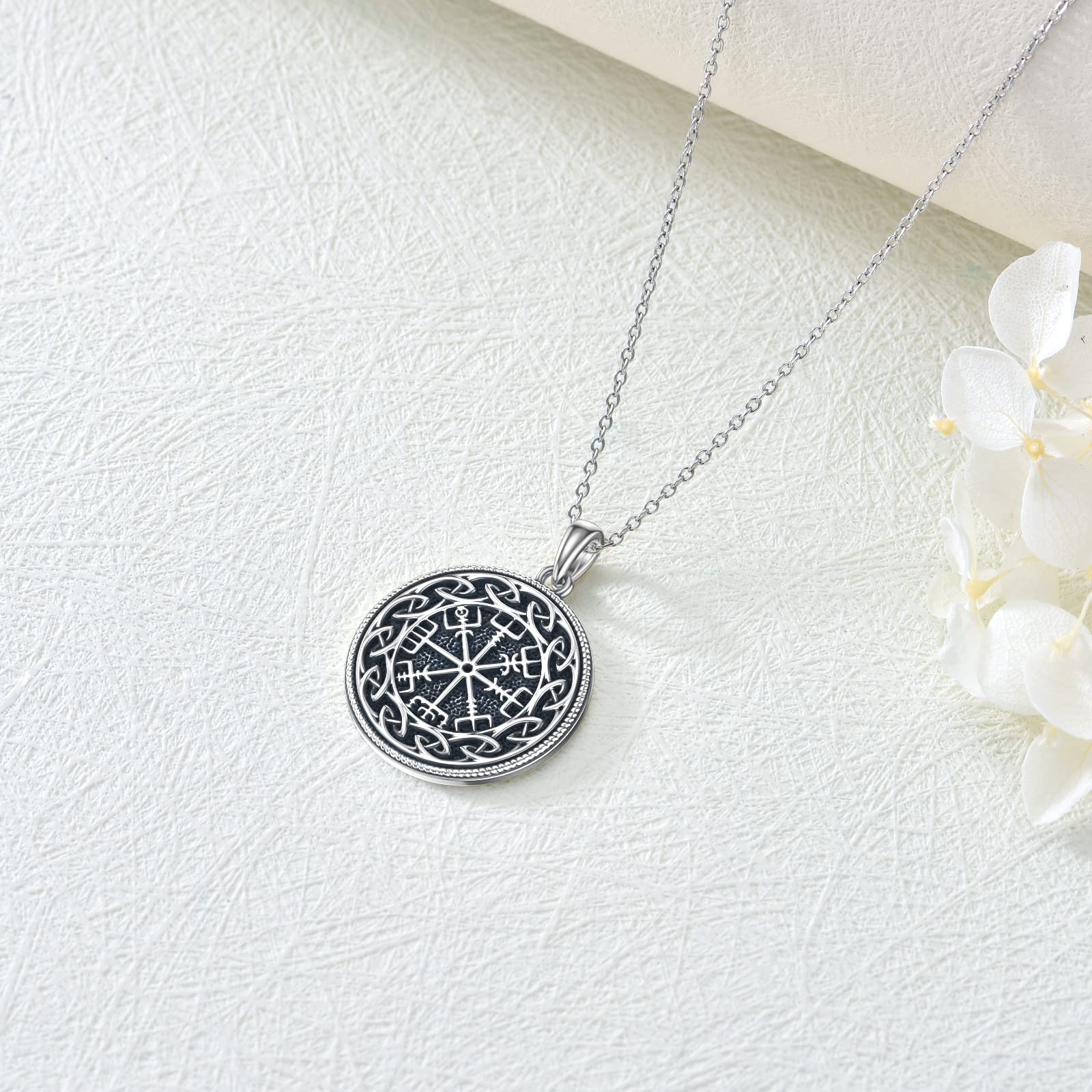 Viking Necklace for Men & Women - 925 Sterling Silver Norse Viking Compass with Dragon & Raven Pendant - Viking Jewelry Gift for Father, Son, Husband - Perfect for Viking Lovers, Cosplay & Norse Mythology Enthusiasts