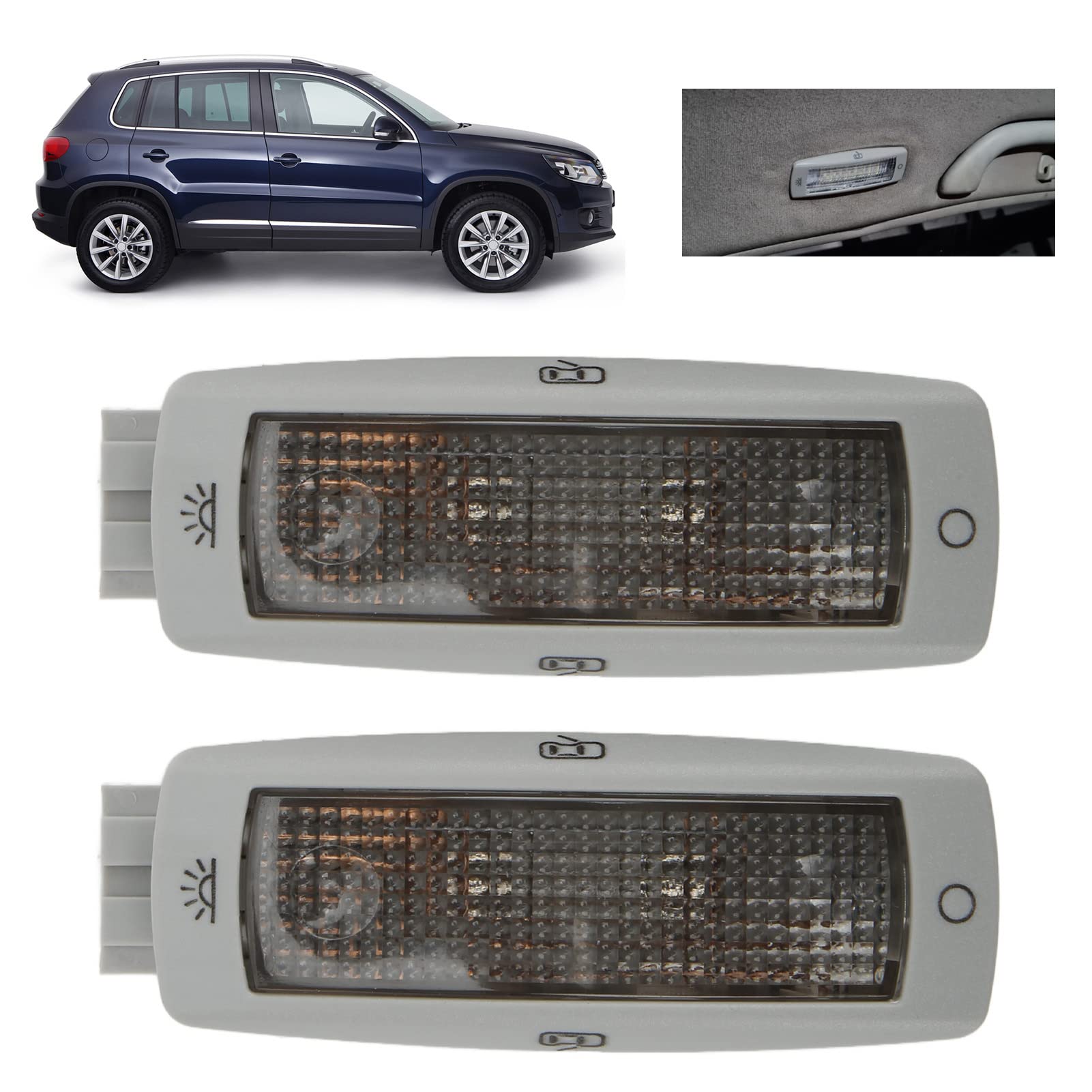 2Pcs Auto Car Ceiling Dome Lights - High Brightness Gray Shell Replacement for VW Caddy (3B0947291) | Interior Roof & Rear Reading Light Upgrade for Night Driving & Camping