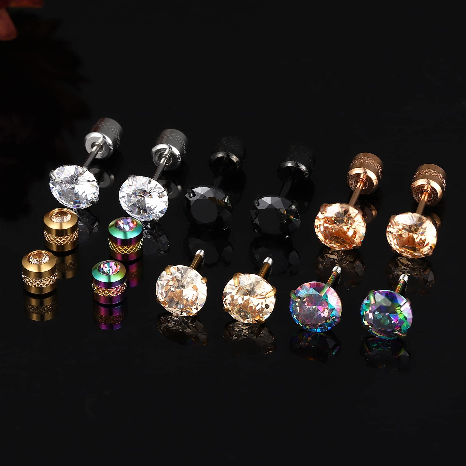 5 Pack Titanium Stud Earrings Screw Back for Women & Men - Hypoallergenic Stainless Steel Tiny Cubic Zirconia Tragus 20G Piercing Jewelry - Sensitive Ears Friendly Simulated Diamond Cartilage Earrings Rainbow Color - Perfect for Daily Wear, Parties & Gifts