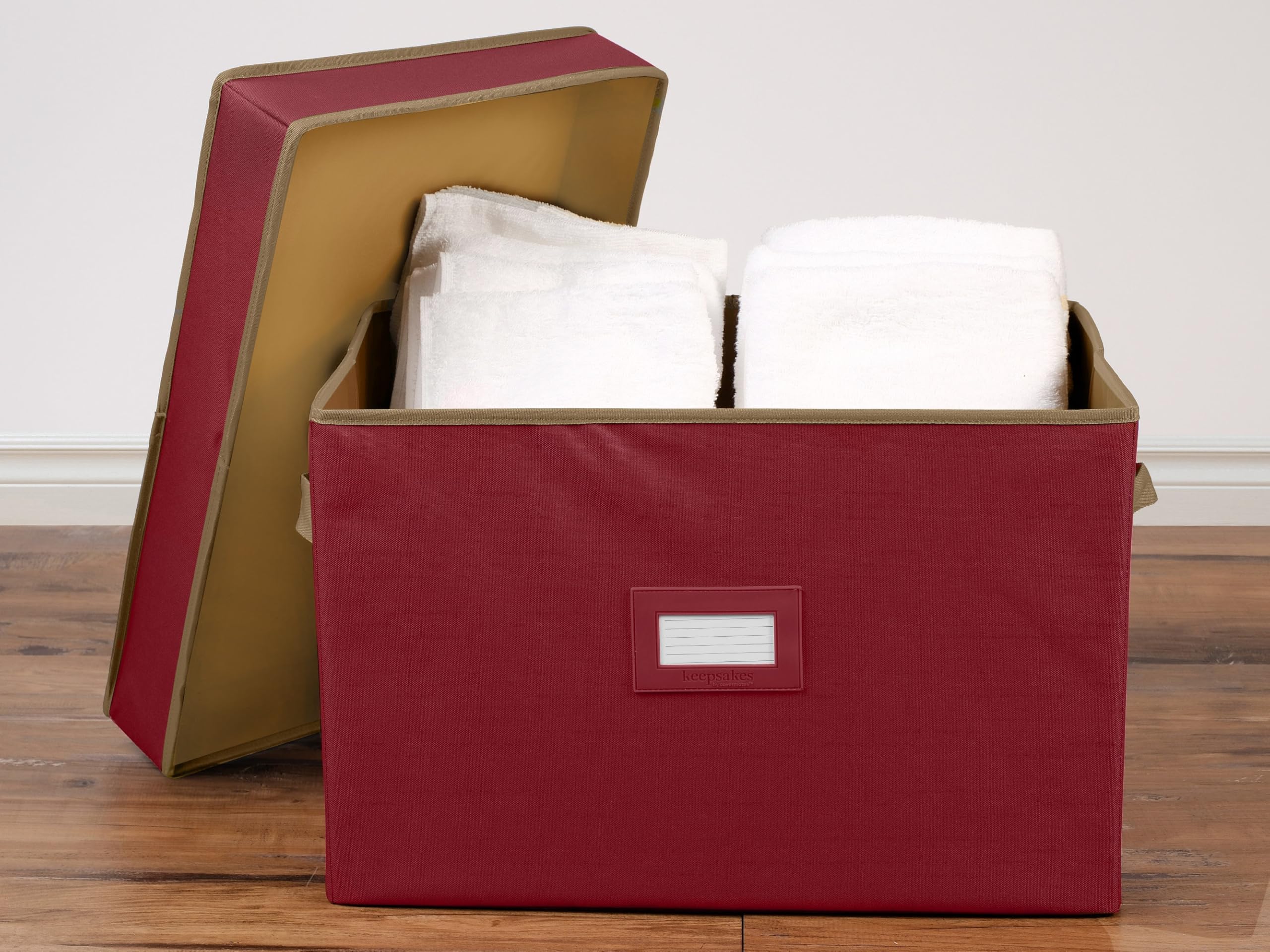 Covermates Keepsakes Storage Box - Heavy Duty Polyester Organizer with Reinforced Handles & ID Window - Perfect for Closet, Attic, or Underbed Storage - Red