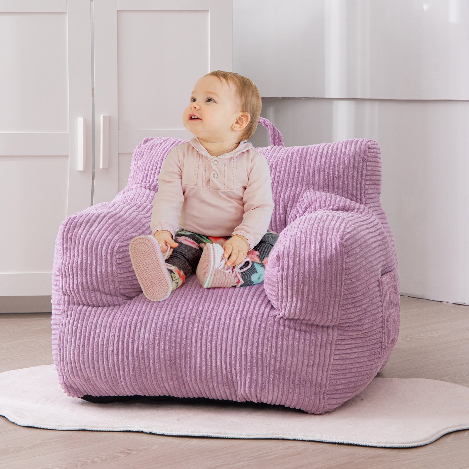 MAXYOYO Kids Bean Bag Chair - Soft Corduroy Bean Bag Couch with Armrests for Children's Room, Playroom & Bedroom - Comfortable Seating for Reading, Gaming & Relaxing (Purple)