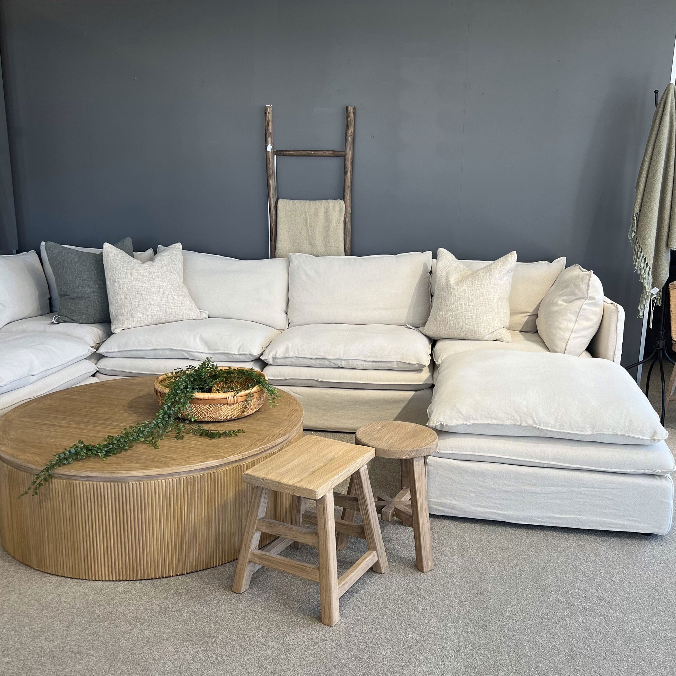 Laguna Slipcover Sectional Sofa with Corner Setting & Ottoman - Modern L-Shaped Couch for Living Room, Family Room, and Home Theater Comfort