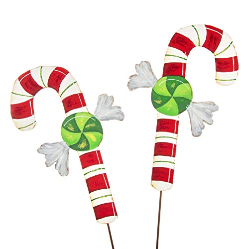 The Round Top Collection - Set of 2 Decorative Metal Candy Canes for Christmas Tree Ornaments, Holiday Home Decor & Party Favors