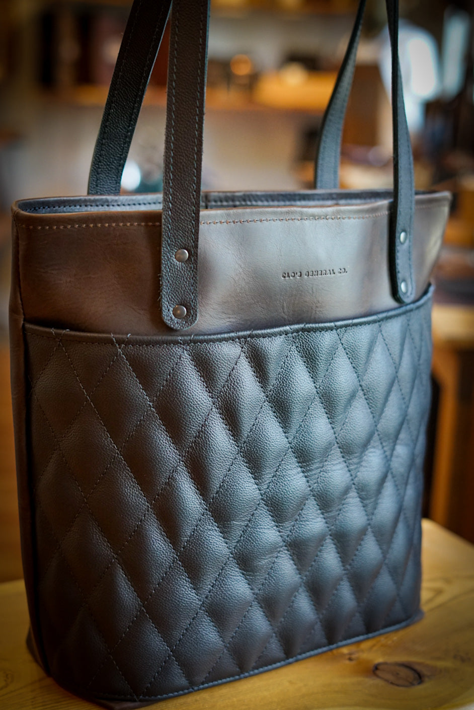 Stylish Diamond Stitch Tote Bag - Espresso Brown & Pebbled Black Leather Shoulder Bag for Women | Perfect for Work, Travel & Shopping