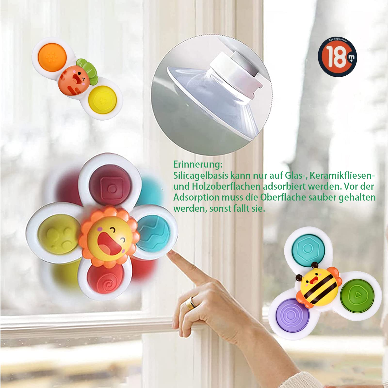 Best Suction Cup Baby Toys - 3 Pack Sensory Fidget Spinner for Toddlers 1-3 Years | Educational Bath & Learning Toy for Kids | Perfect for Stress Relief, Autism Therapy & Early Childhood Development
