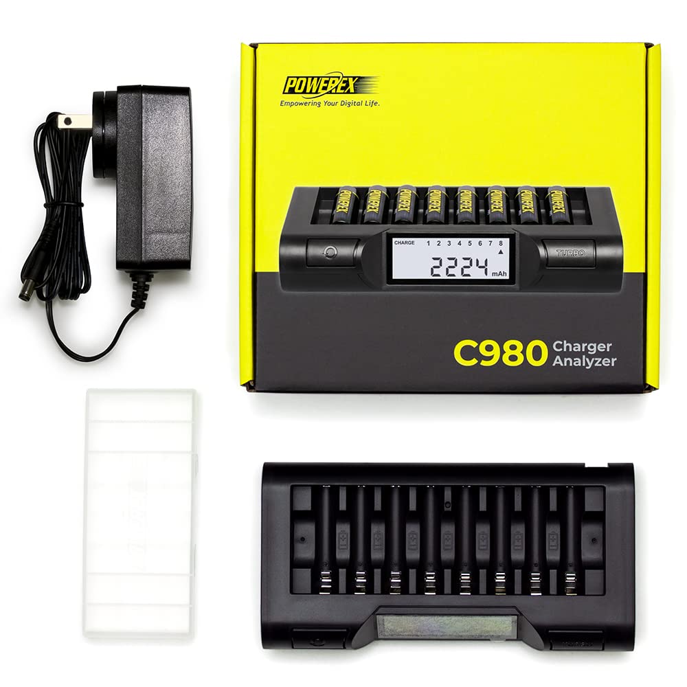 Powerex MH-C980 Advanced AA/AAA Battery Charger with LCD Display - Fast Charging & Analyzing for NiMH/NiCd Rechargeable Batteries - Perfect for Digital Cameras, Gaming Controllers, and Electronics