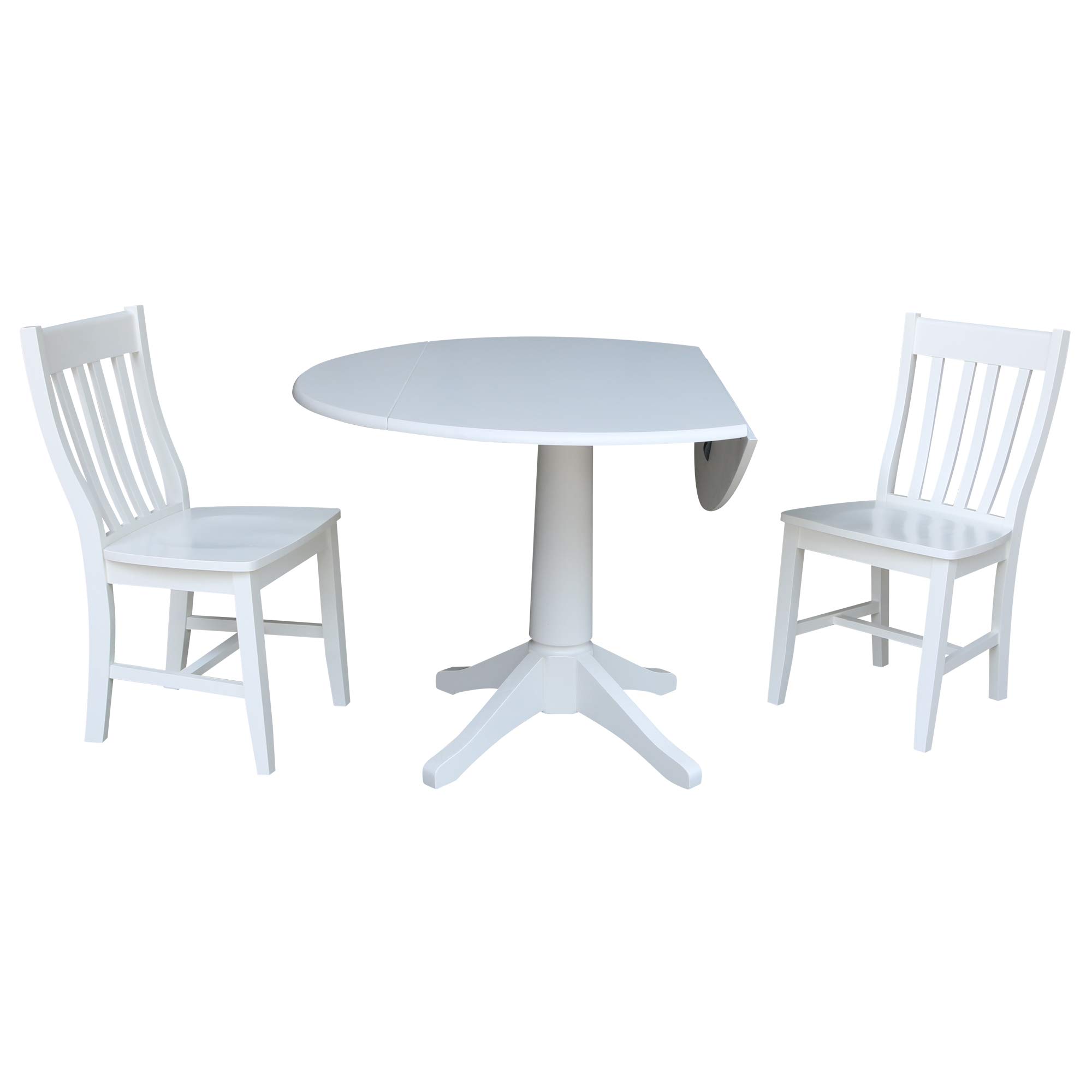 International Concepts 42-inch Round Pedestal Dining Table with 2 Chairs, White - Perfect for Small Spaces, Breakfast Nooks & Cozy Apartment Dining