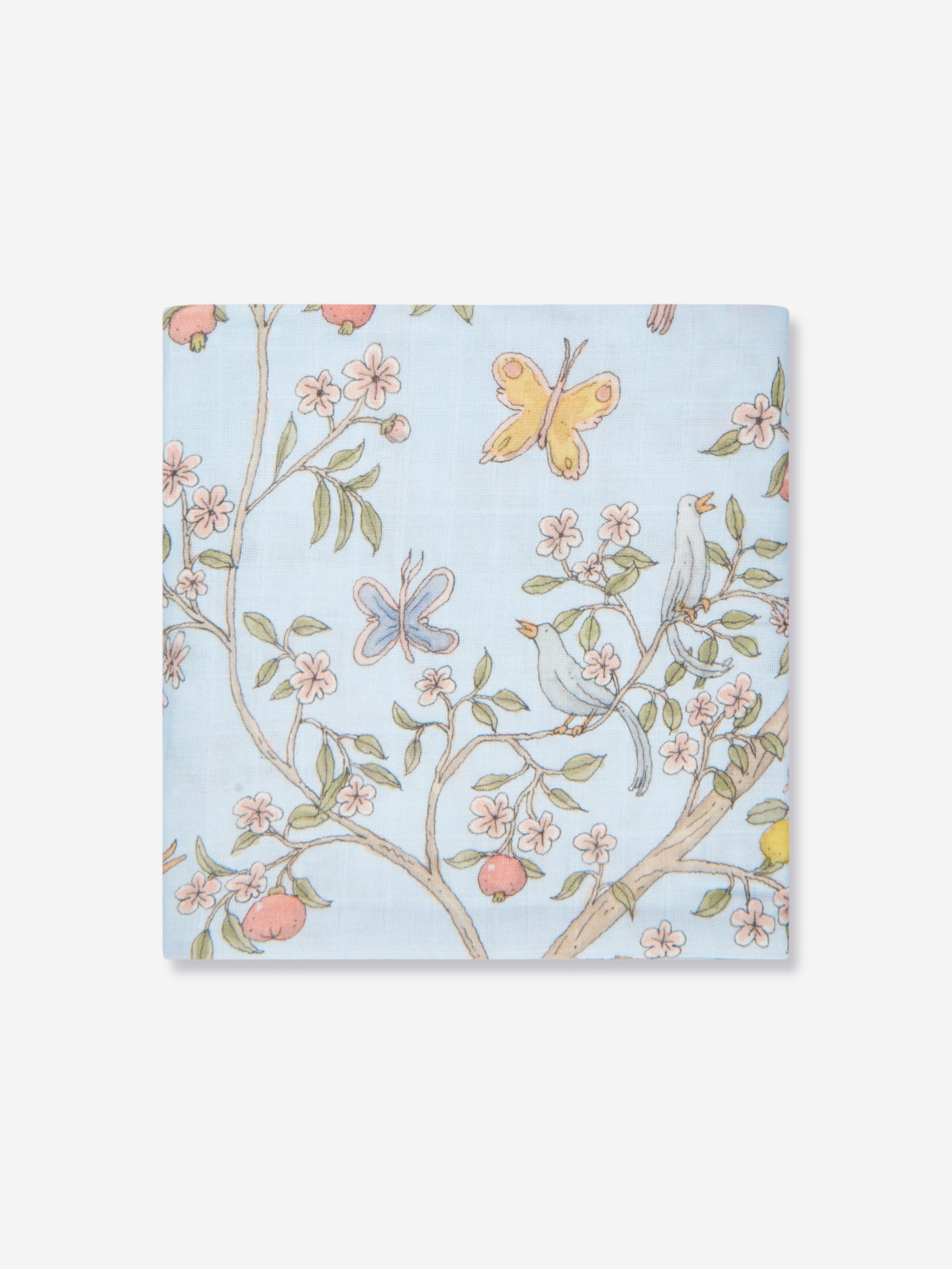 Atelier Choux Baby Boys In Bloom Swaddle & Satin Bib Set - Blue | Soft Newborn Swaddle Blanket & Drool Bib for Boys | Perfect for Nursery, Photo Shoots & Gift Giving