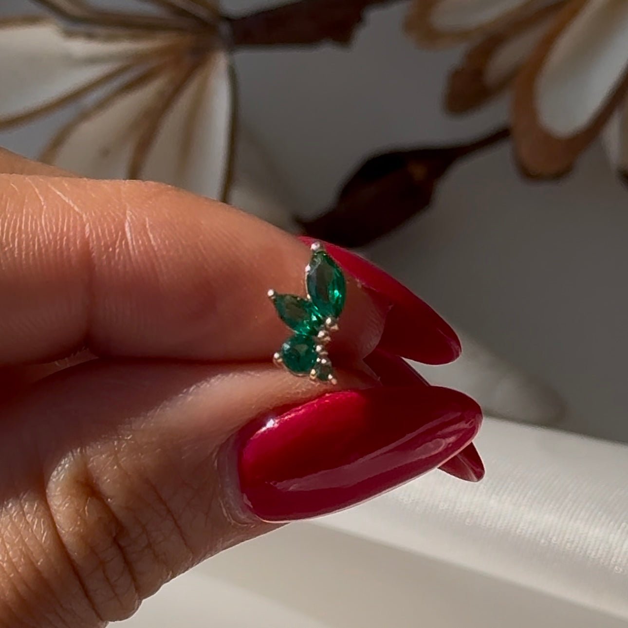 14K Yellow Gold Marquise Green Emerald Stud Earrings – Dainty Wing Flat Back Design for Women, Perfect for Weddings, Parties & Everyday Wear