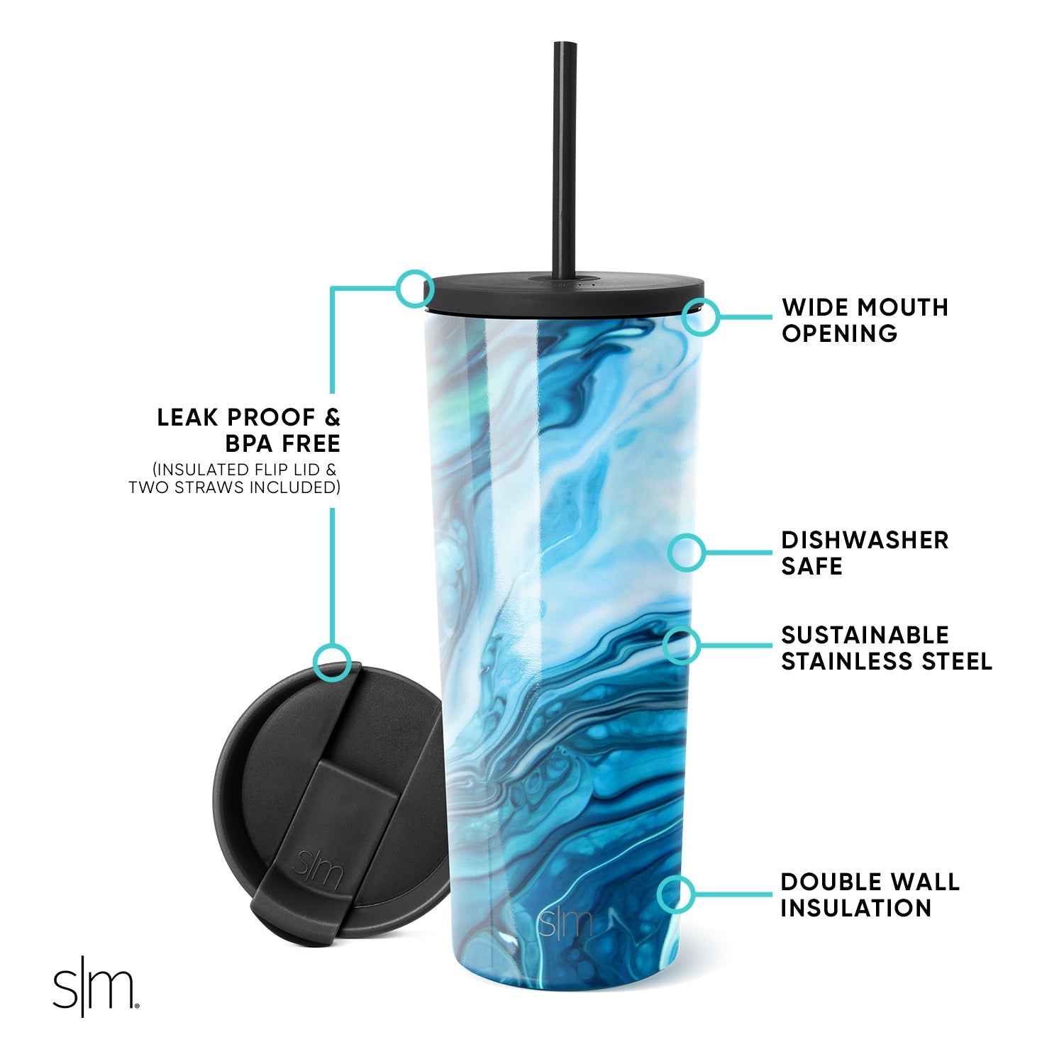 Premium 60oz Classic Tumbler with Lid and Straw - Insulated Stainless Steel Water Bottle for Hot & Cold Drinks - Perfect for Travel, Gym, Office and Outdoor Activities