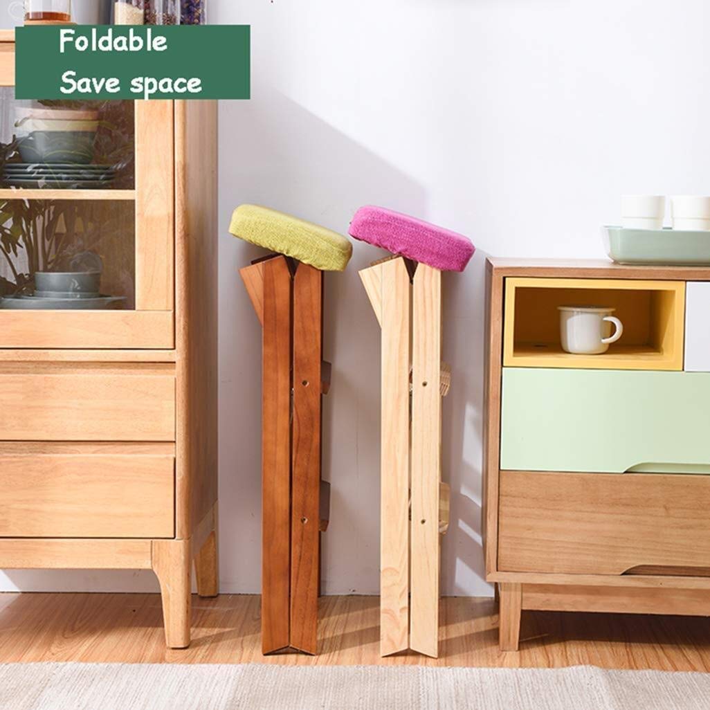 KAZUP 3-Step Foldable Wooden Step Stool with Striped Sponge Seat - Indoor Climbing Stool, Ladder Chair for Kitchen, Dining Room, and Home Use - Perfect for Reaching High Shelves and Storage Spaces