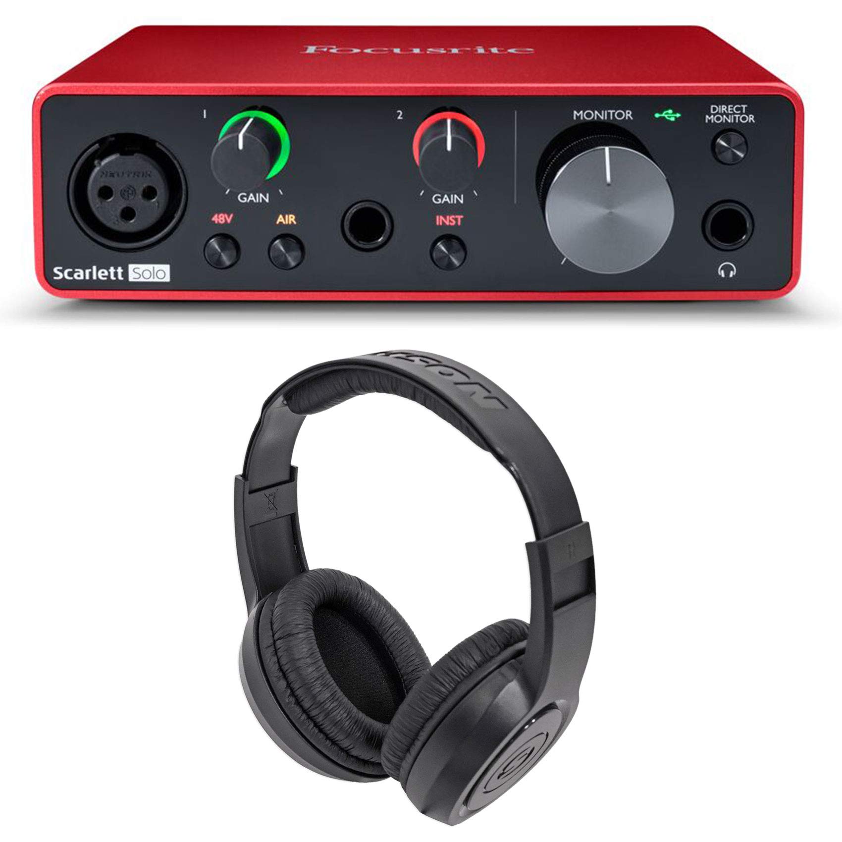 Focusrite SCARLETT SOLO 3rd Gen USB Audio Interface with 192kHz High-Resolution Recording | Includes Samson Studio Headphones | Perfect for Podcasting, Music Production & Home Recording