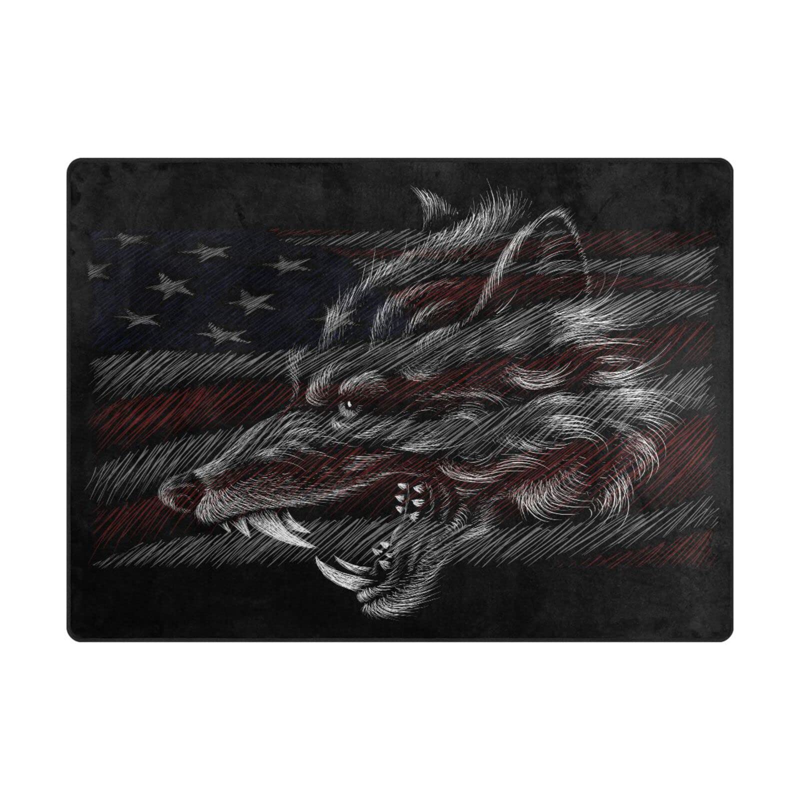 ALAZA American Flag Wolf Star Striped Area Rug - 5'3