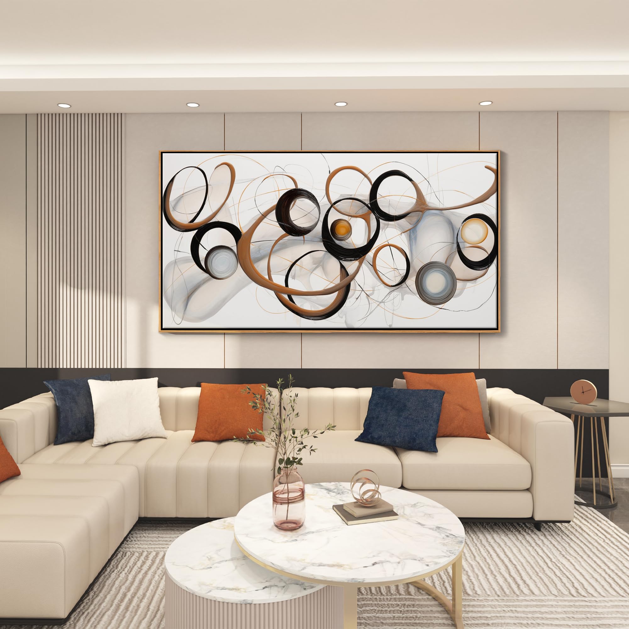 Modern Abstract Framed Canvas Wall Art 24x48IN - Wood Frame for Living Room, Bedroom & Office Decor - Perfect Above Bed or Work Space