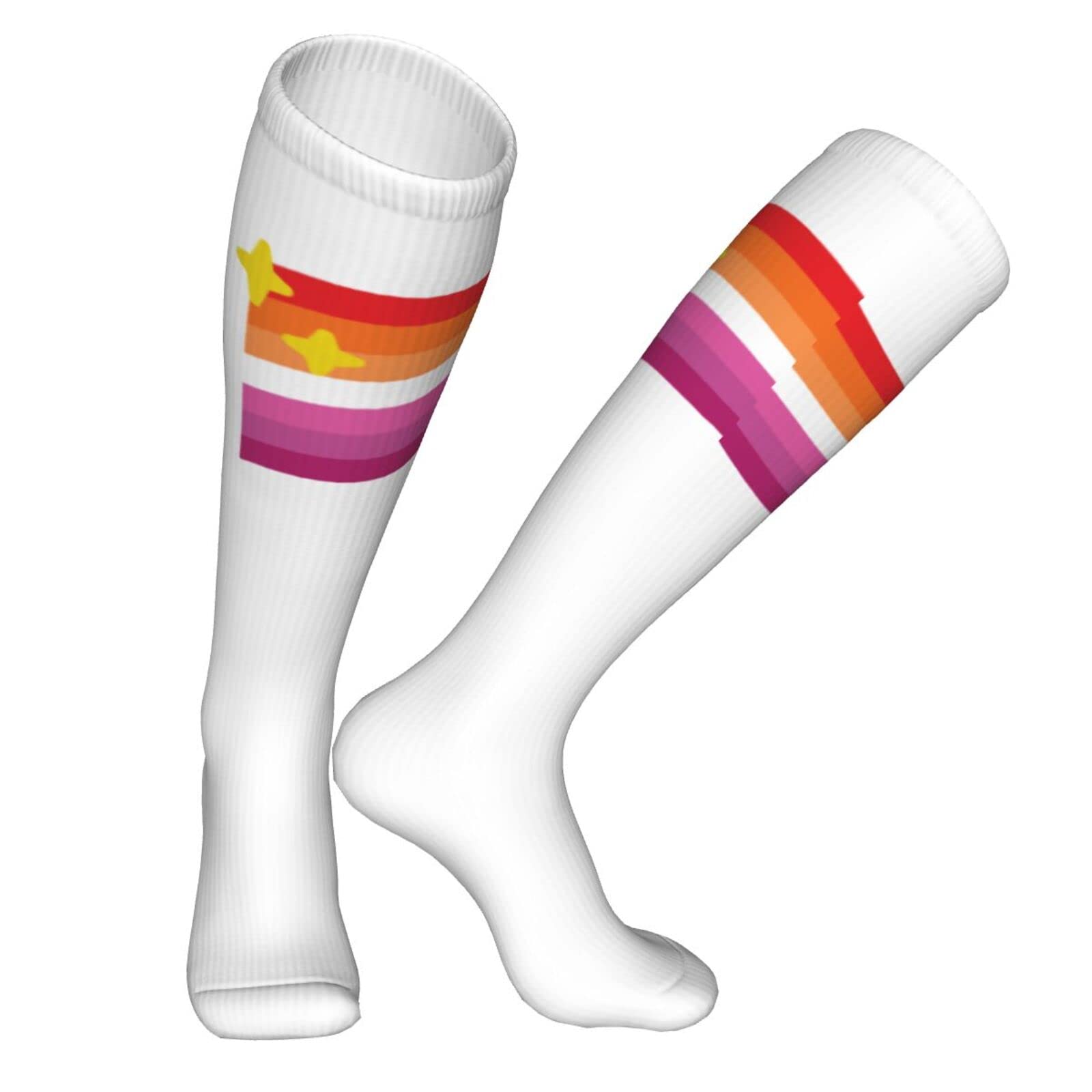 Lesbian Pride Flag Sparkle Knee High Socks - Women's Rainbow LGBTQ+ Compression Tube Socks for Running, Workout & Casual Wear - Perfect for Pride Events, Gym & Everyday Fashion