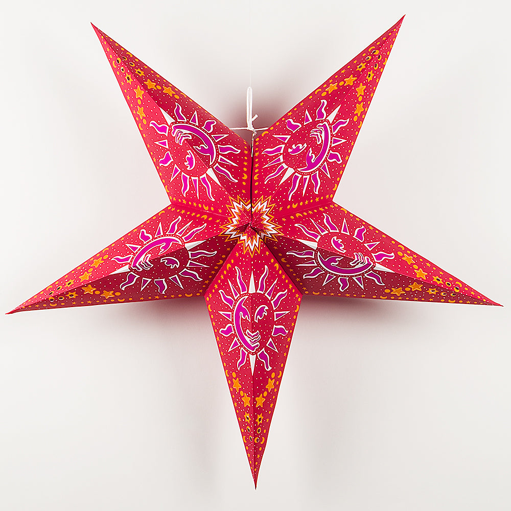 24 Pack Purple Sun Window Paper Star Lanterns - Hanging Wedding Party Decorations for Indoor Outdoor Home Garden Birthday Celebration Decor