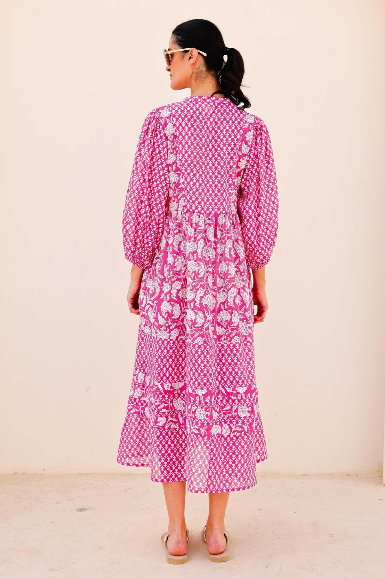 Martha Organic Cotton Mix Print Dress - Dianthus Floral Pink & White | Women's Casual Summer Dress for Beach, Brunch & Outdoor Events