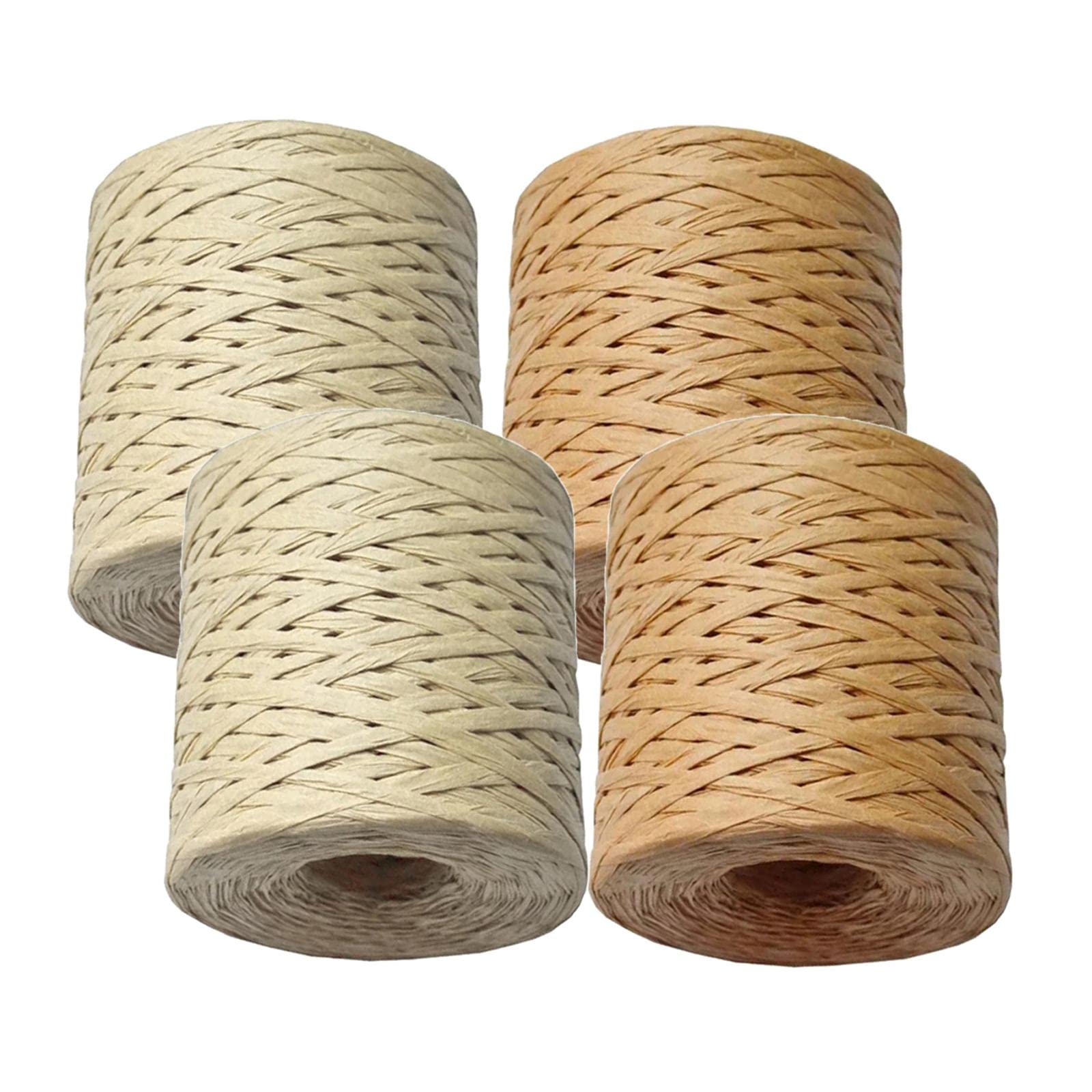 Bddalpke 4 Rolls Natural Raffia Paper Ribbon - 218.72 Yards Jute Twine for Gift Wrapping, DIY Crafts, Home Decor & Basket Weaving | Eco-Friendly Packing Material for Wedding, Party & Christmas Decorations