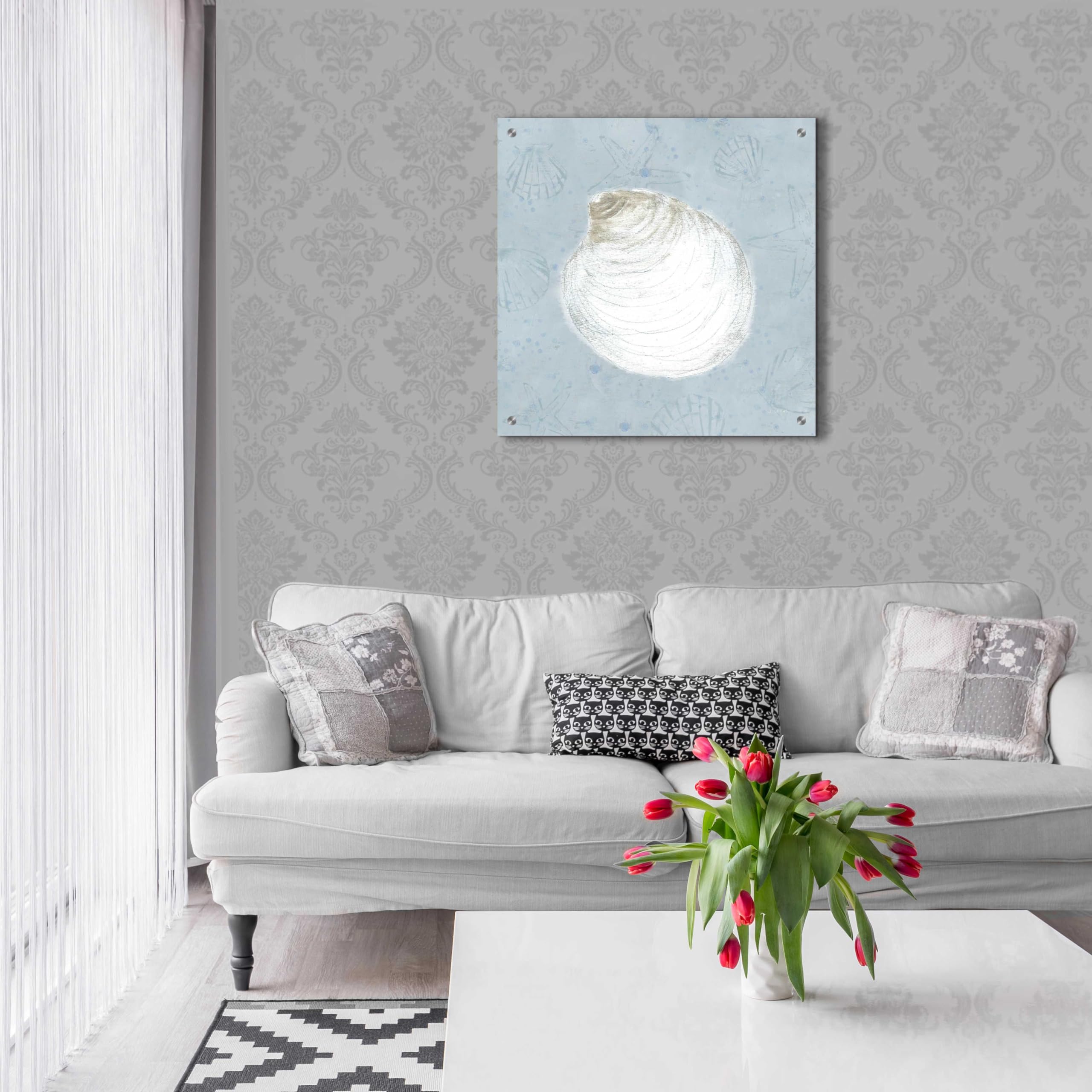 Serene Shells II by James Wiens - 24x24 Inch Acrylic Glass Wall Art Painting, Modern Coastal Home Decor for Living Room, Bedroom & Office
