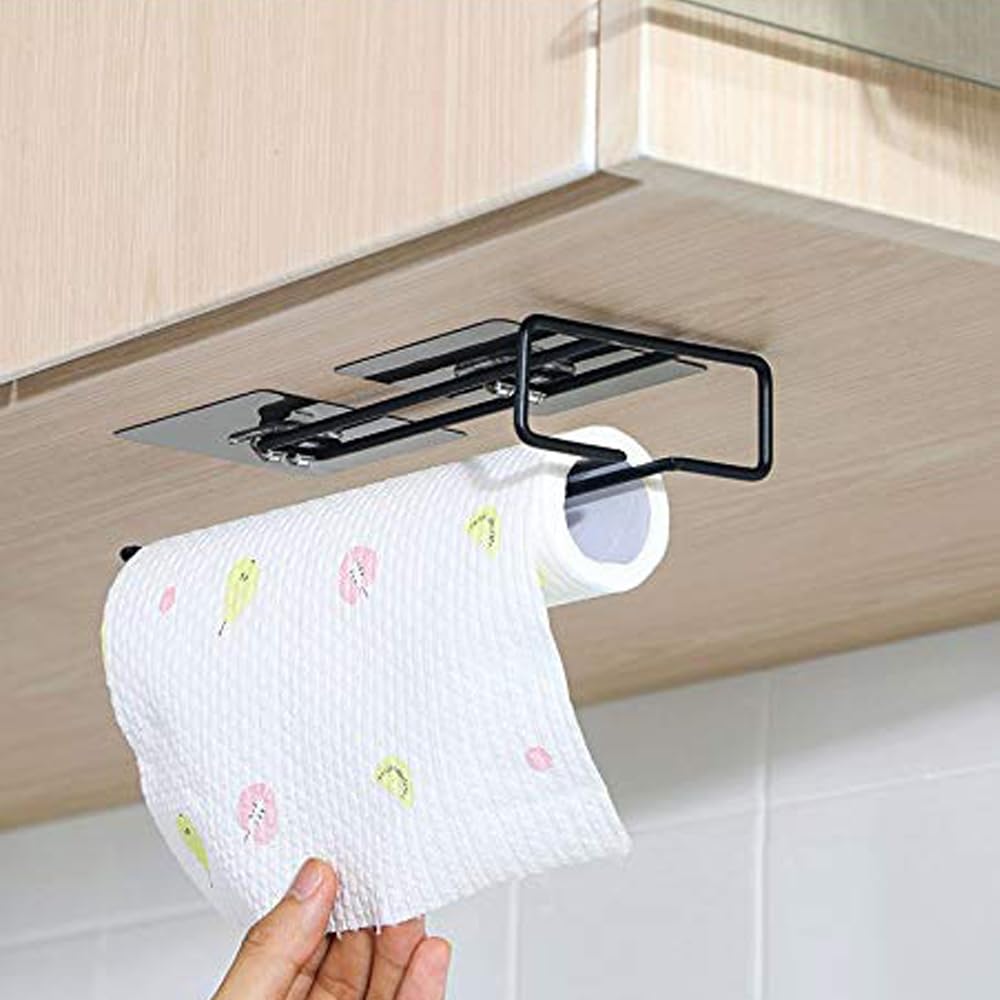 STOIQE 3-in-1 Self-Adhesive Wall Mounted Organizer - Towel Holder, Tissue Paper Rack & Wine Glass Holder - No Drilling Required (1 Pack) - Perfect for Bathroom, Kitchen & Bar Organization