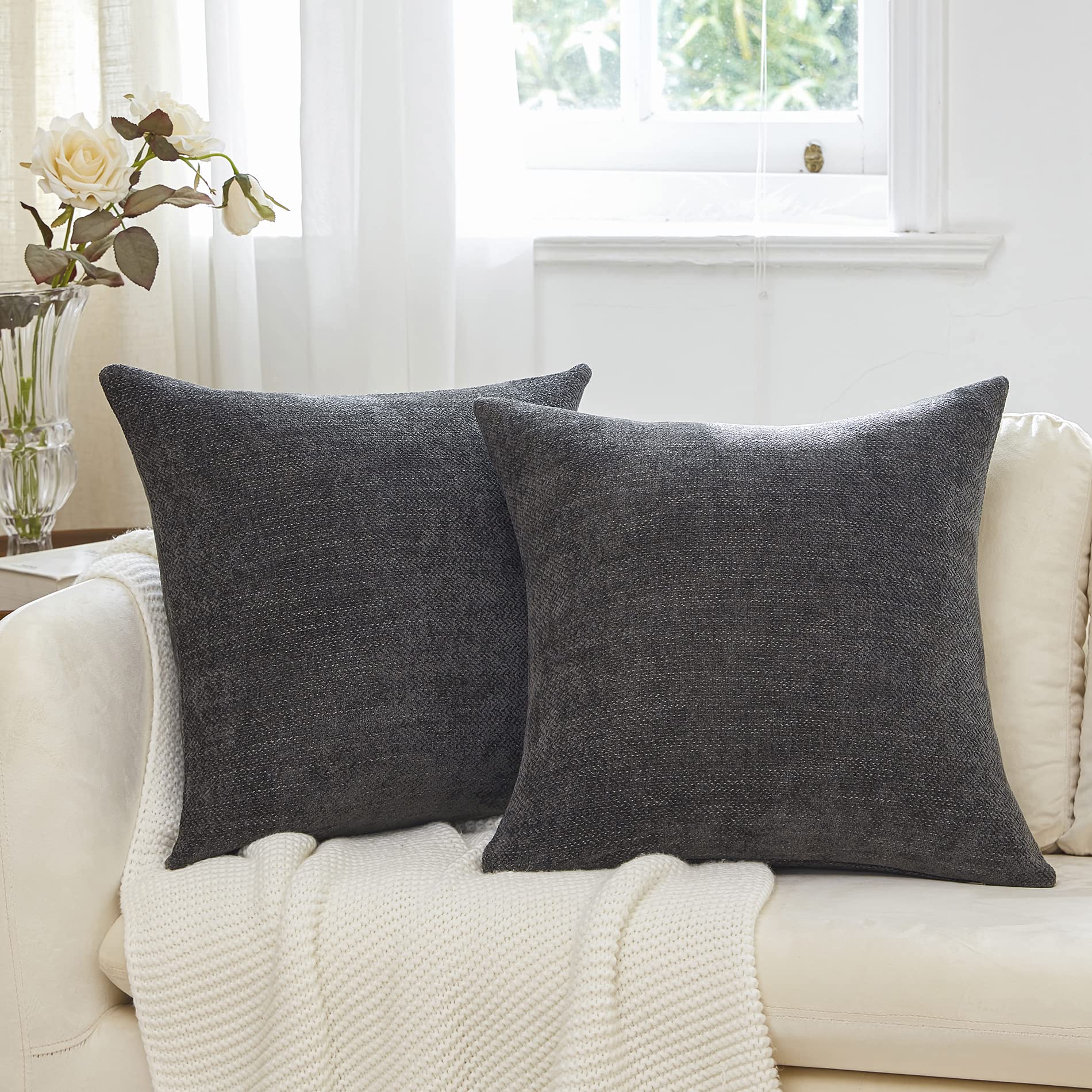Anickal 20x20 Inch Black Throw Pillow Covers Set of 2 - Soft Square Decorative Cushion Cases for Sofa, Couch & Living Room - Farmhouse Home Decor for Cozy Living Spaces