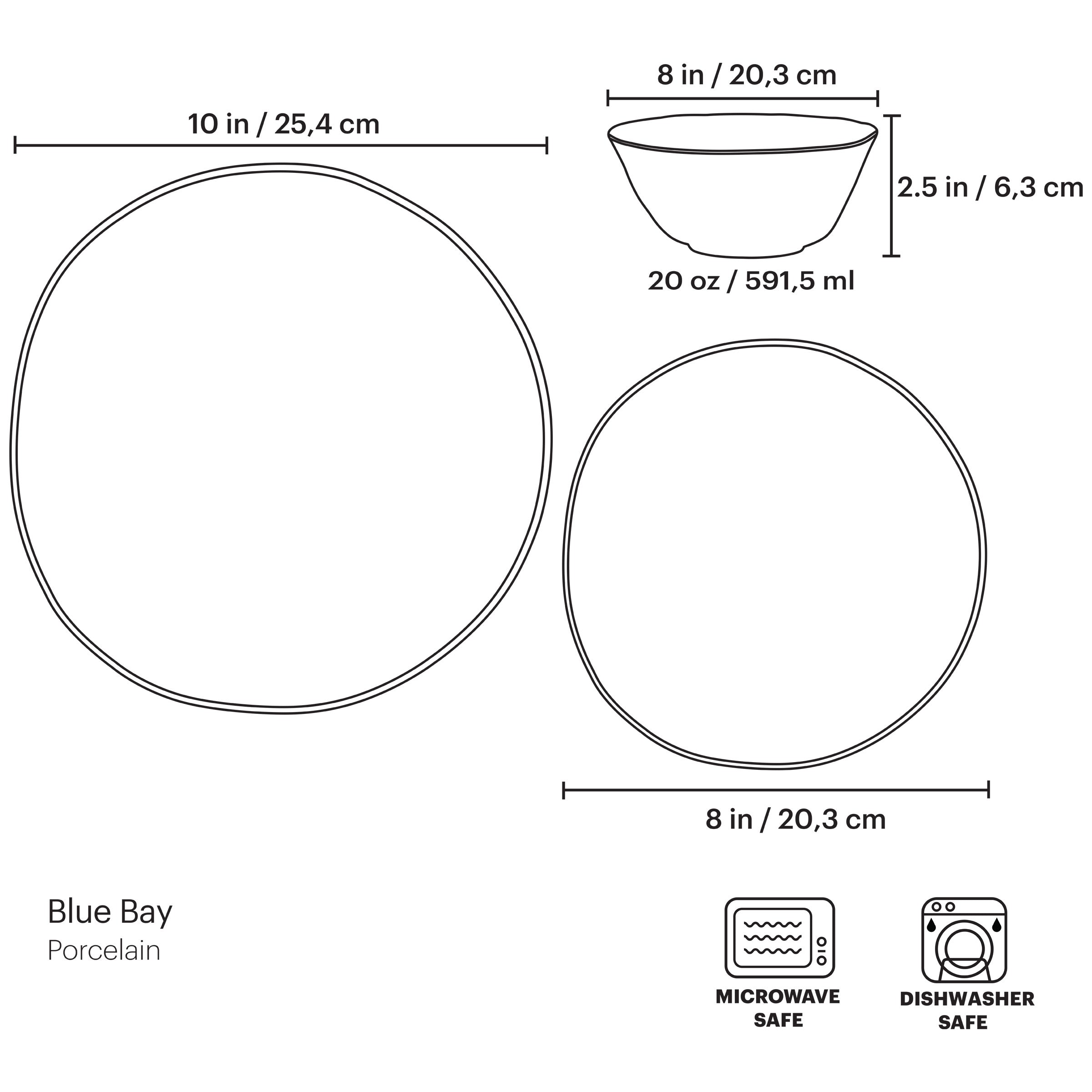 Blue Bay White 12-Piece Dinnerware Set - Porcelain Plates, Bowls & Mugs - Elegant Dinnerware for Family Gatherings, Parties & Everyday Use