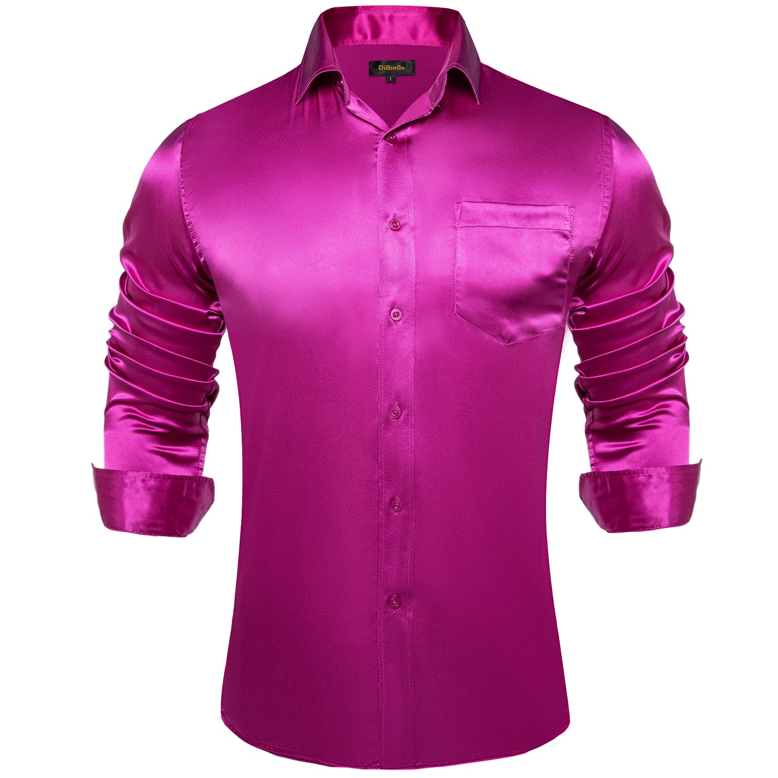 Premium Men's Long Sleeve Satin Dress Shirt - Shiny Button Down Formal Shirt with Pocket, Regular Fit for Wedding, Party & Business Occasions | Elegant Office Wear & Special Event Attire