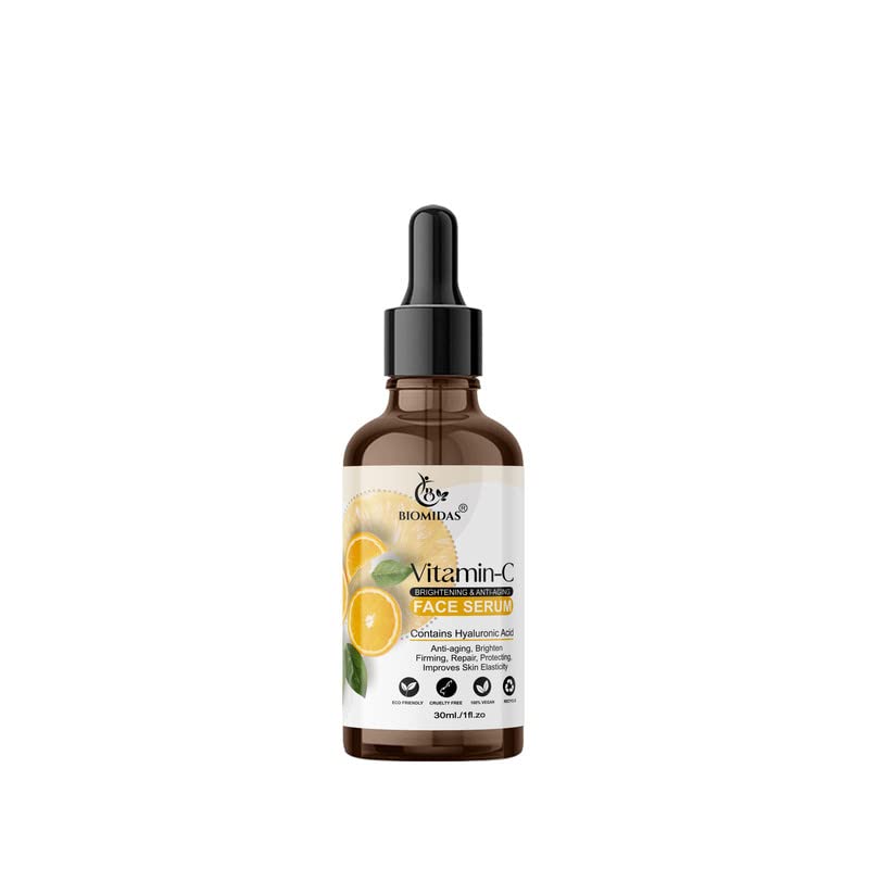 Biomidas Vitamin C Professional Skin Clearing Face Serum - Anti-Aging, Brightens Skin Tone, Reduces Wrinkles & Fine Lines, Repairs Sun Damage 30ml | For Daily Skincare Routine & Nighttime Repair