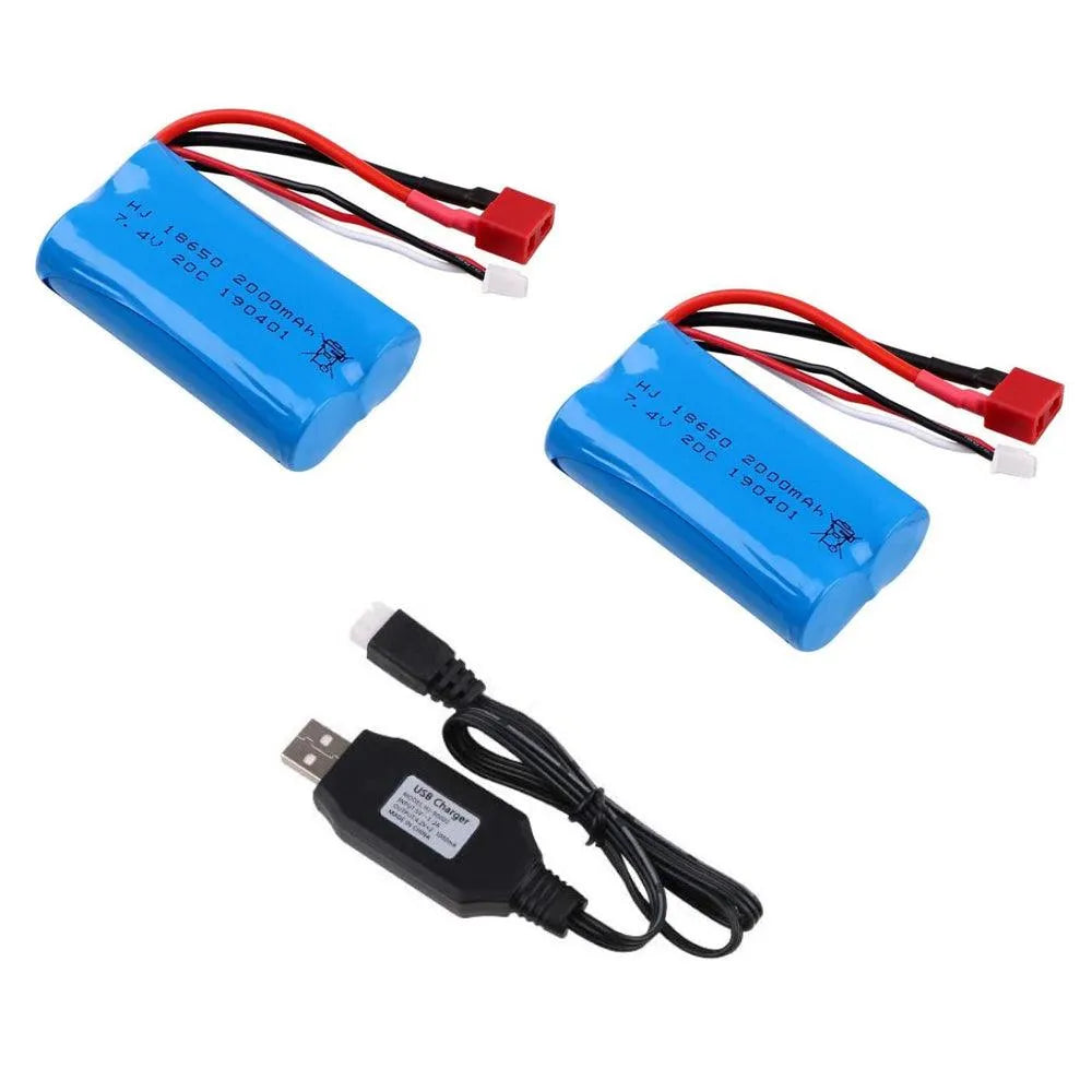 2S 2000mAh 7.4V 20C Li-ion Rechargeable Battery with T Plug Female Connector - Perfect for RC Cars, Drones, and DIY Electronics Projects