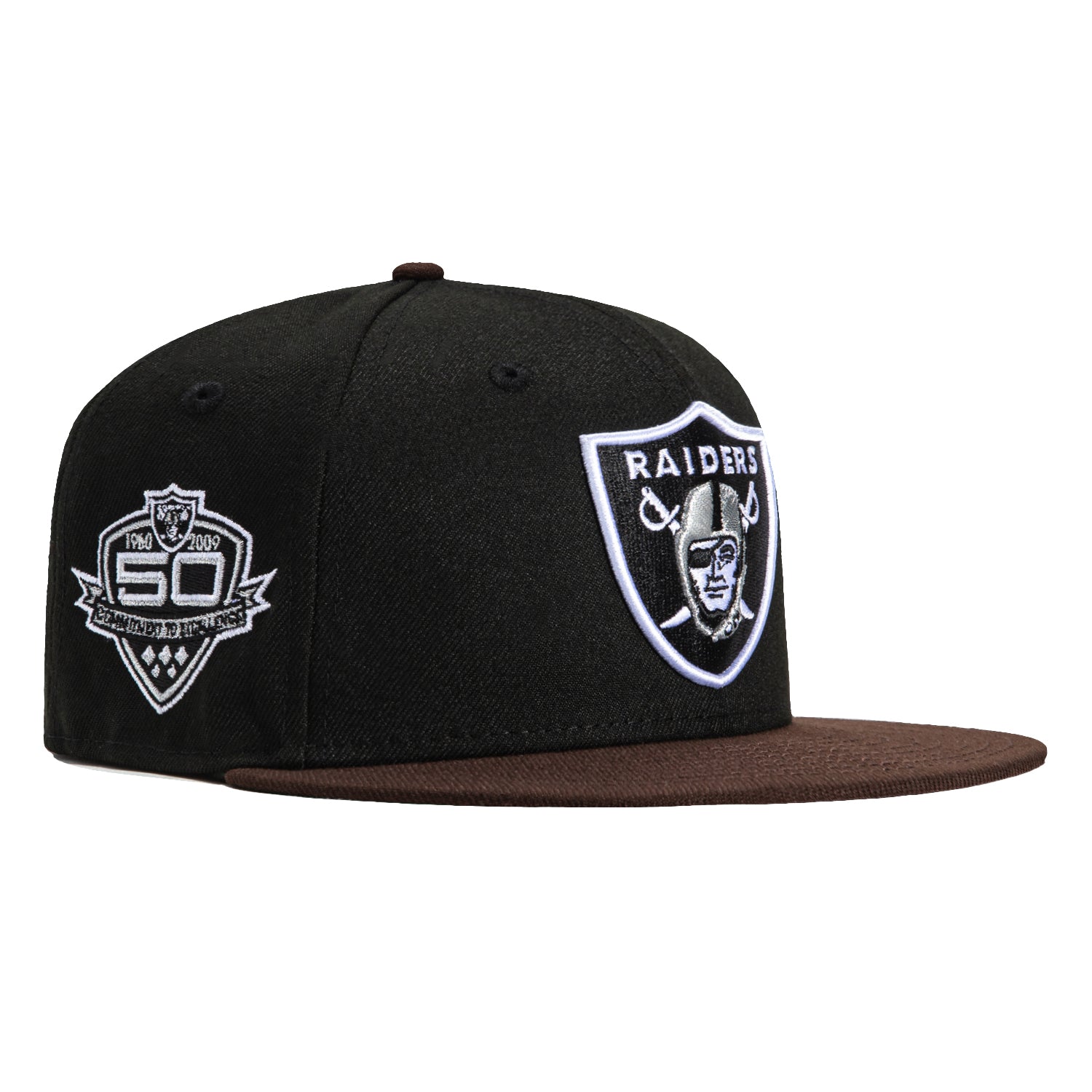 New Era 59Fifty Las Vegas Raiders 50th Anniversary Patch Snapback Hat - Black & Brown - Official NFL Licensed Cap for Football Fans & Sports Enthusiasts