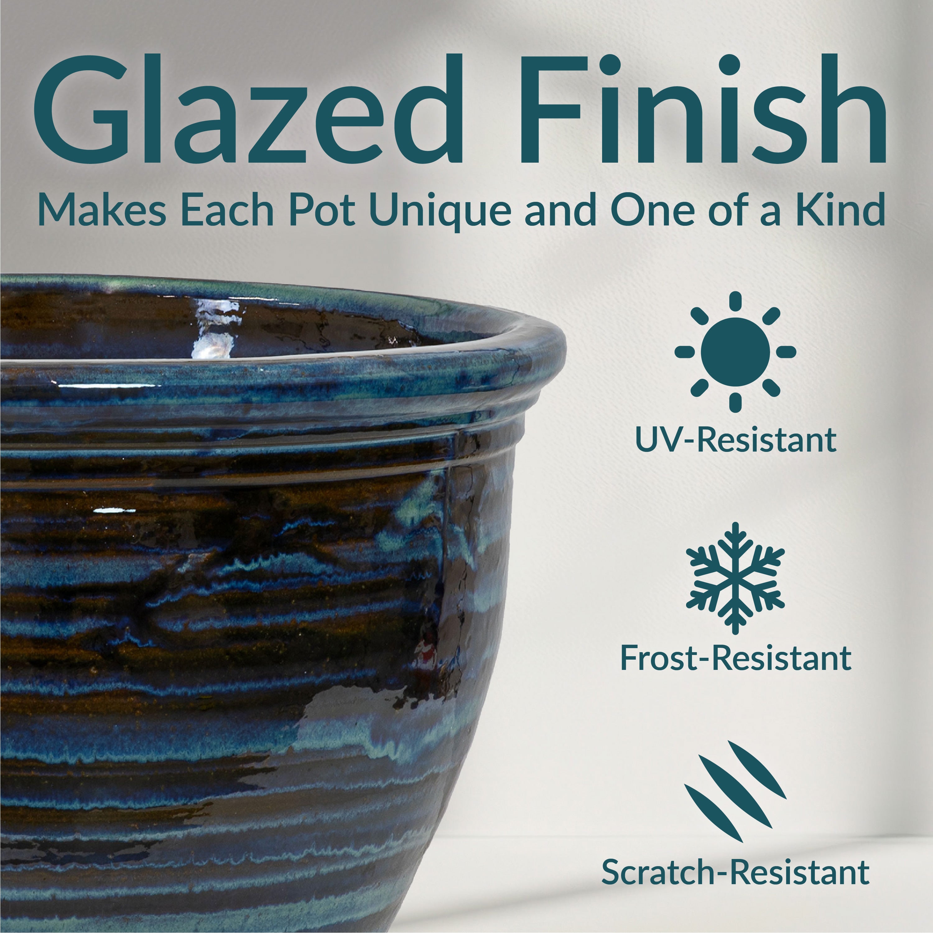 Sunnydaze Studio Round Glazed Ceramic Planter with Drainage Hole - Indoor Outdoor Flower Pot for Plants, Succulents, Herbs - Perfect for Patio, Garden, Balcony Decor