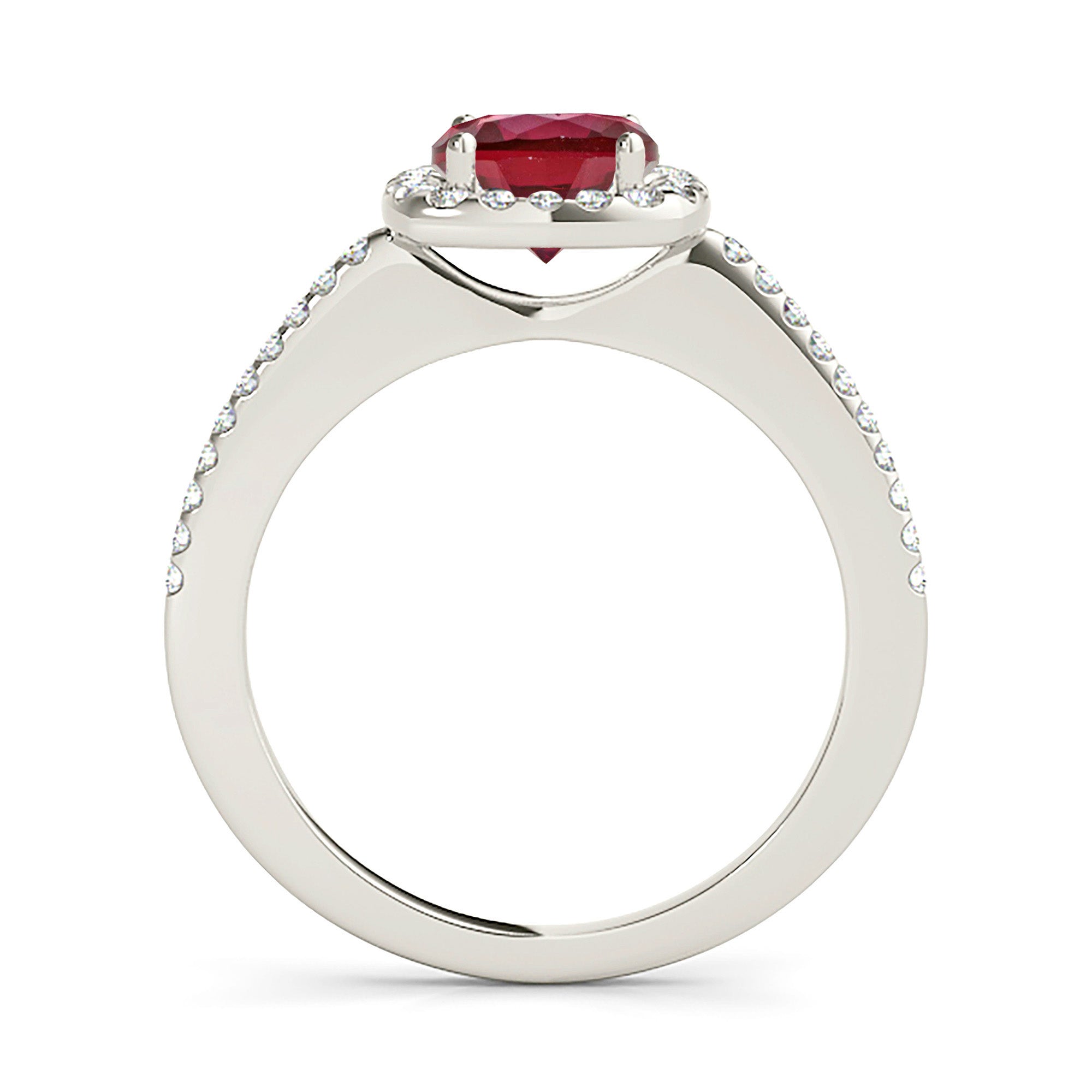 1.45 Carat Genuine Ruby Ring with Cushion Halo & Diamond Band - Elegant Engagement, Anniversary Gift for Her