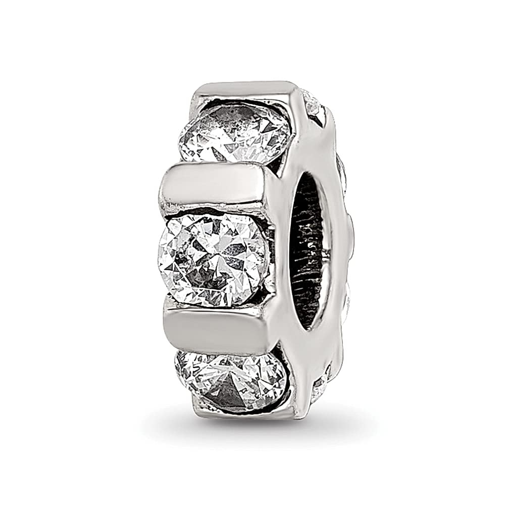 925 Sterling Silver Charm Bead for Bracelet - Cubic Zirconia CZ Crystal Clear Stone - Elegant Fine Jewelry for Women - Perfect Gift for Her - Ideal for Everyday Wear, Special Occasions & Gift Giving