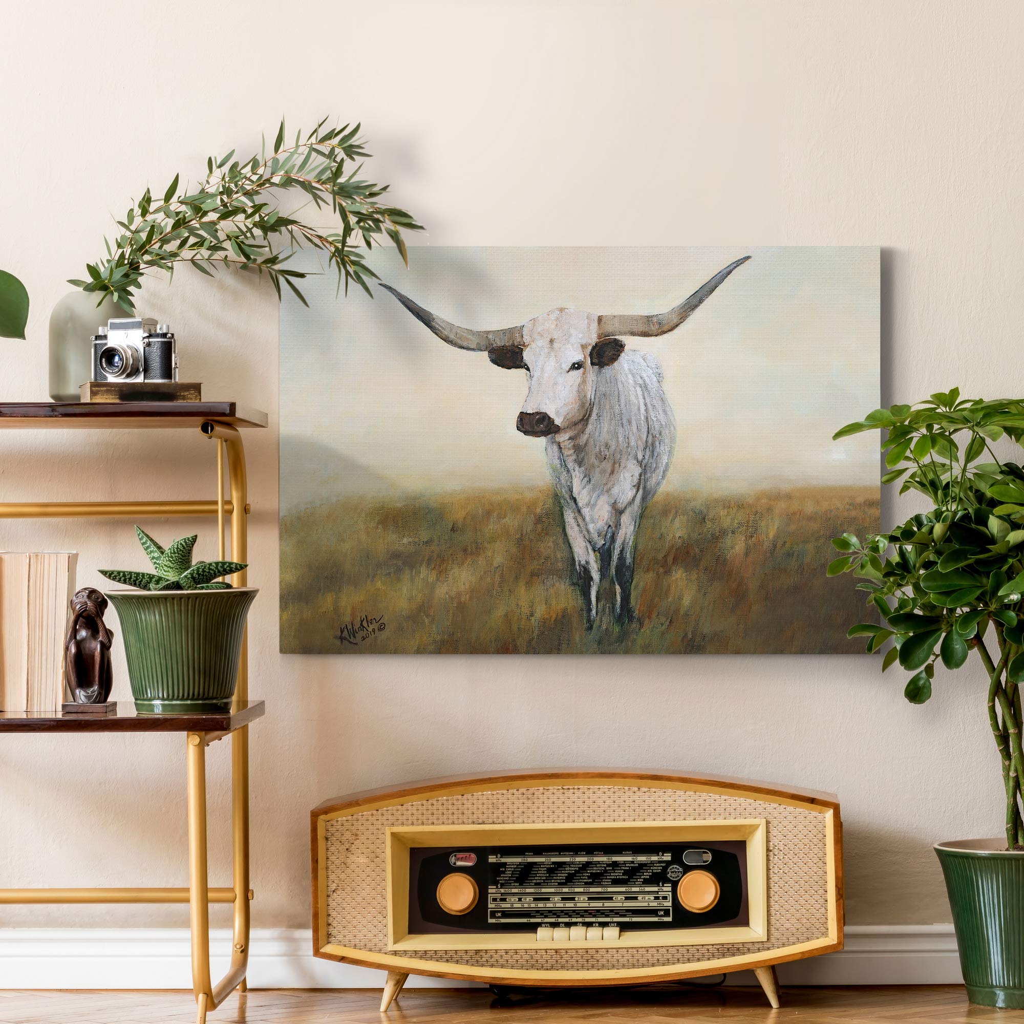 Fierce Longhorn Death Stare Abstract Black & White Canvas Wall Art - 32x48 Inch Modern Animal Painting for Home Decor, Bedroom, Office & Kitchen | Premium Gallery-Wrapped Canvas Print