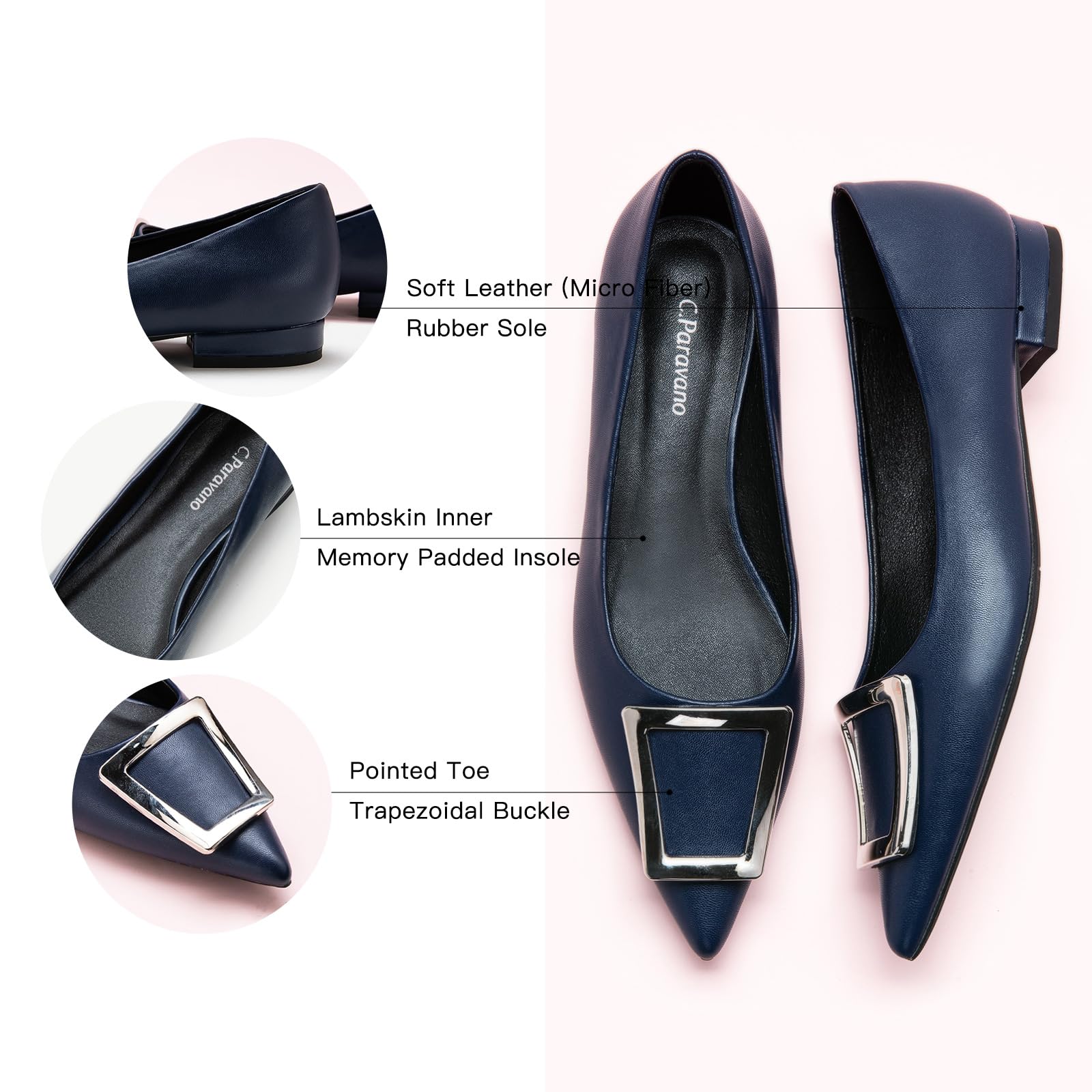 Stylish C.Paravano Women's Pointed Toe Ballet Flats - Patent Leather Dressy Slip-On Shoes for Work, Office & Special Occasions | Comfortable & Elegant Women's Flats