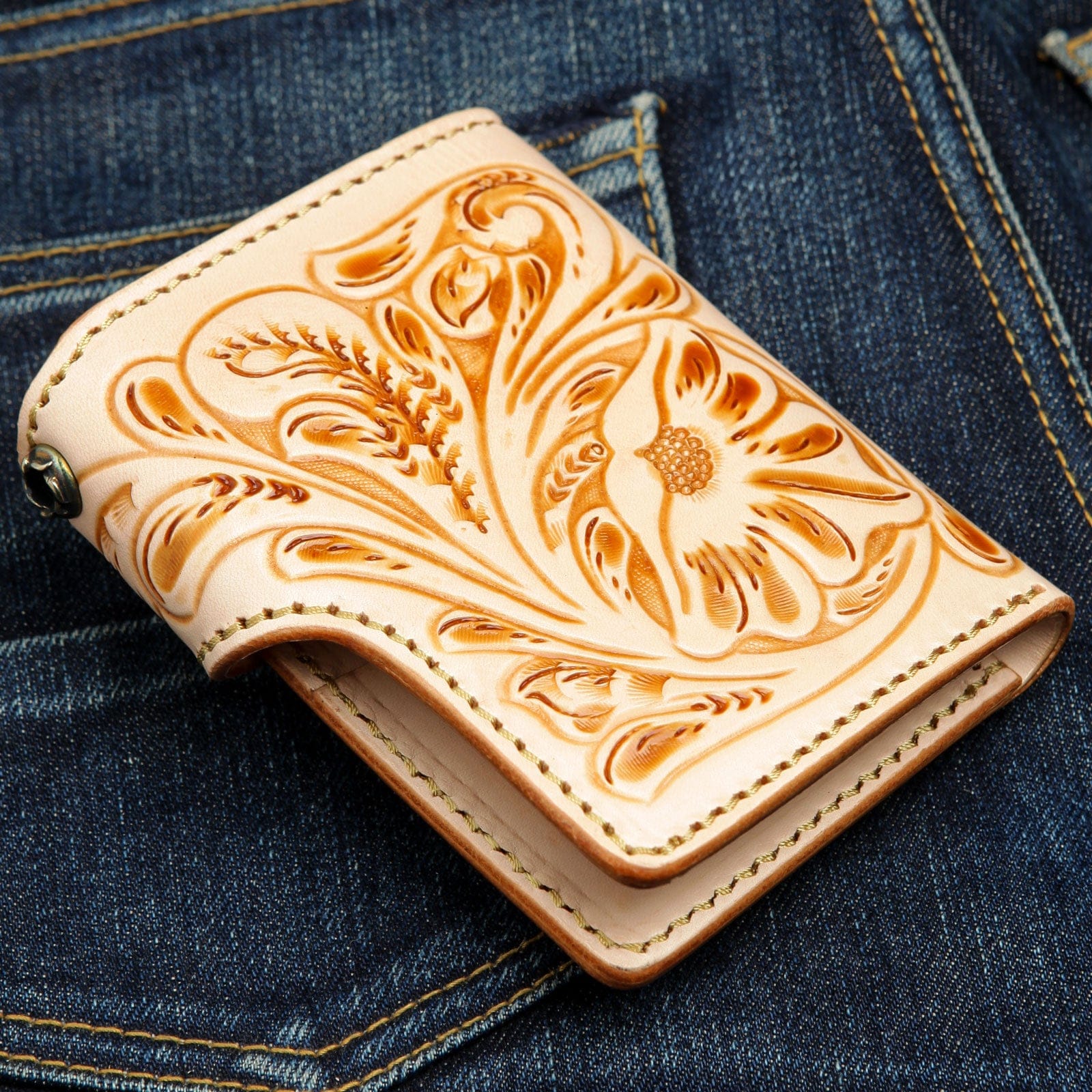 Genuine Light Brown Cowhide Leather Western Biker Wallet for Men - Perfect for Motorcycle Riders, Country Style & Everyday Carry