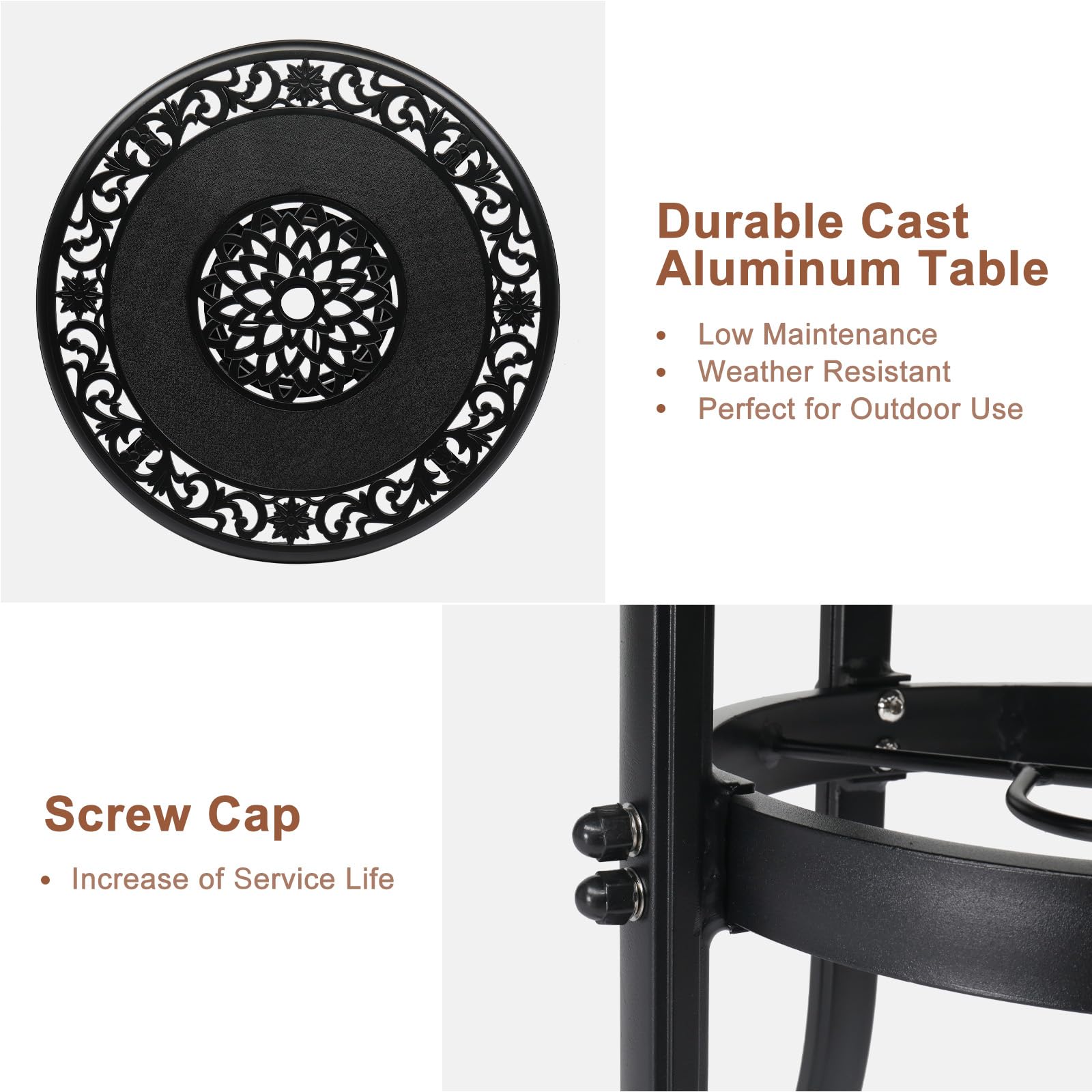 VINGLI 32 Inch Round Outdoor Bar Table - Patio Bistro Table with Umbrella Hole, Durable Cast Aluminum High Top Table for Balcony, Deck, Garden & Backyard (Black) - Perfect for Outdoor Dining, Entertaining & Relaxing